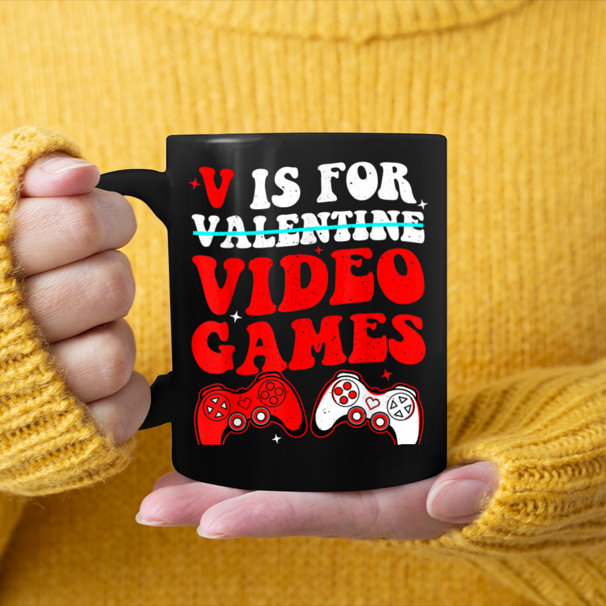 V Is For Video Games Funny Valentines Day Gamer Men Boys (2) mug black