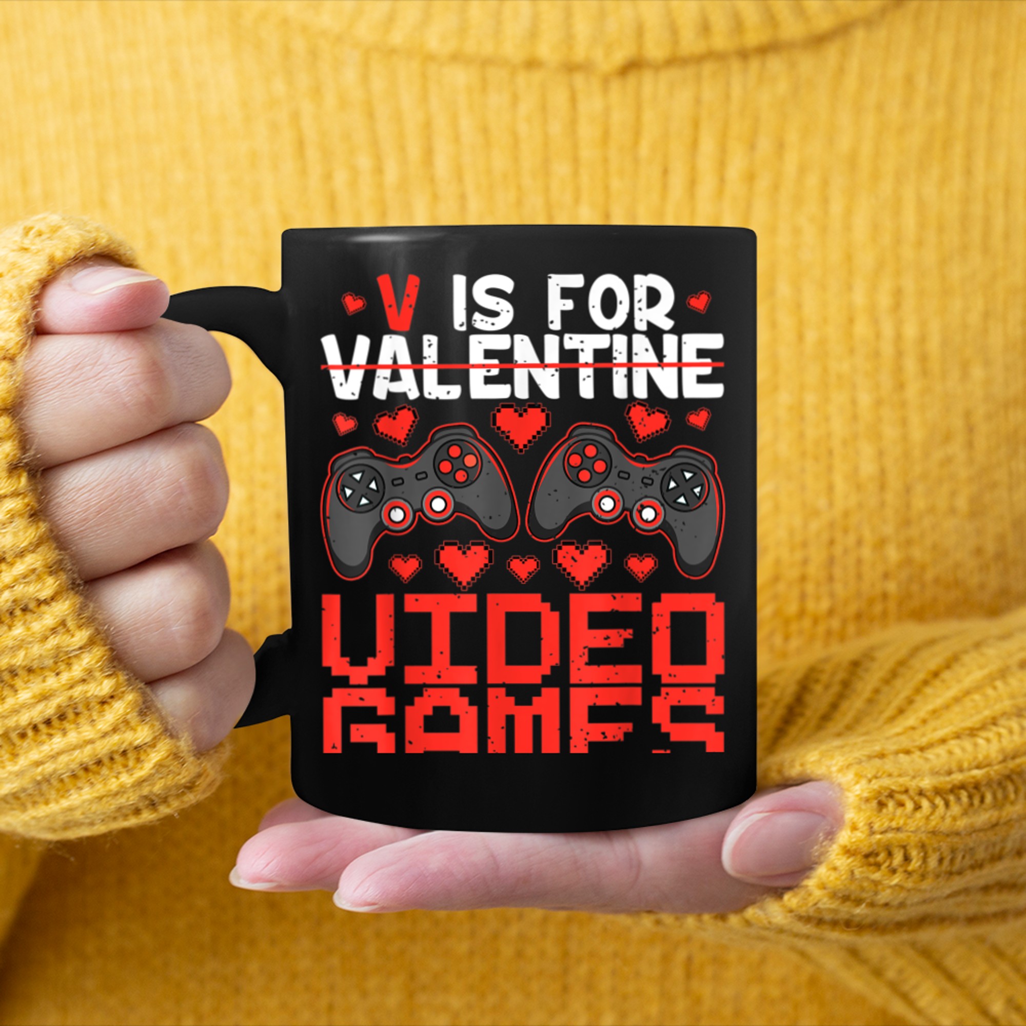 V Is For Video Games Funny Valentines Day Gamer Men Boys (3) mug black