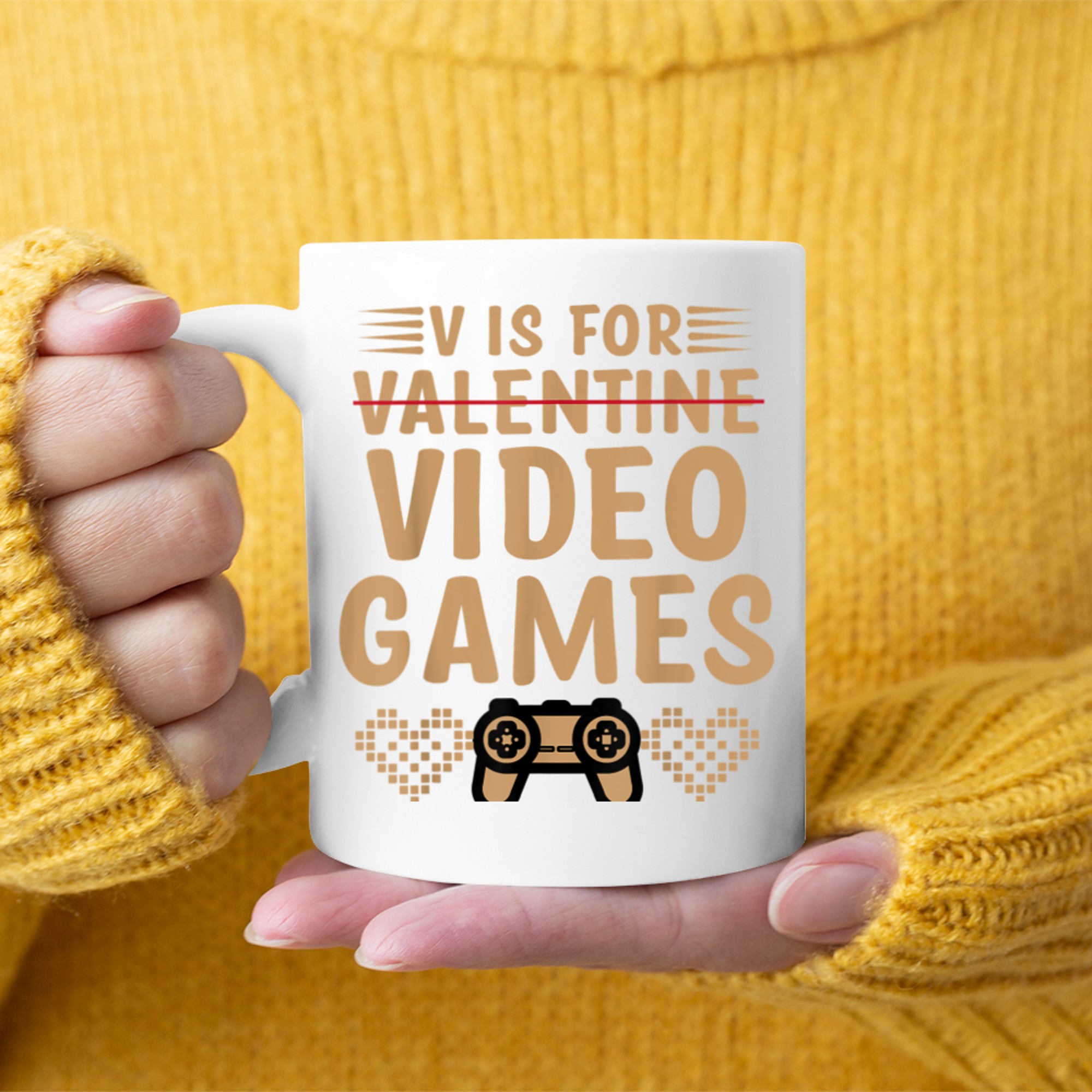 V Is For Video Games Funny Valentine's Day Gamer mug white