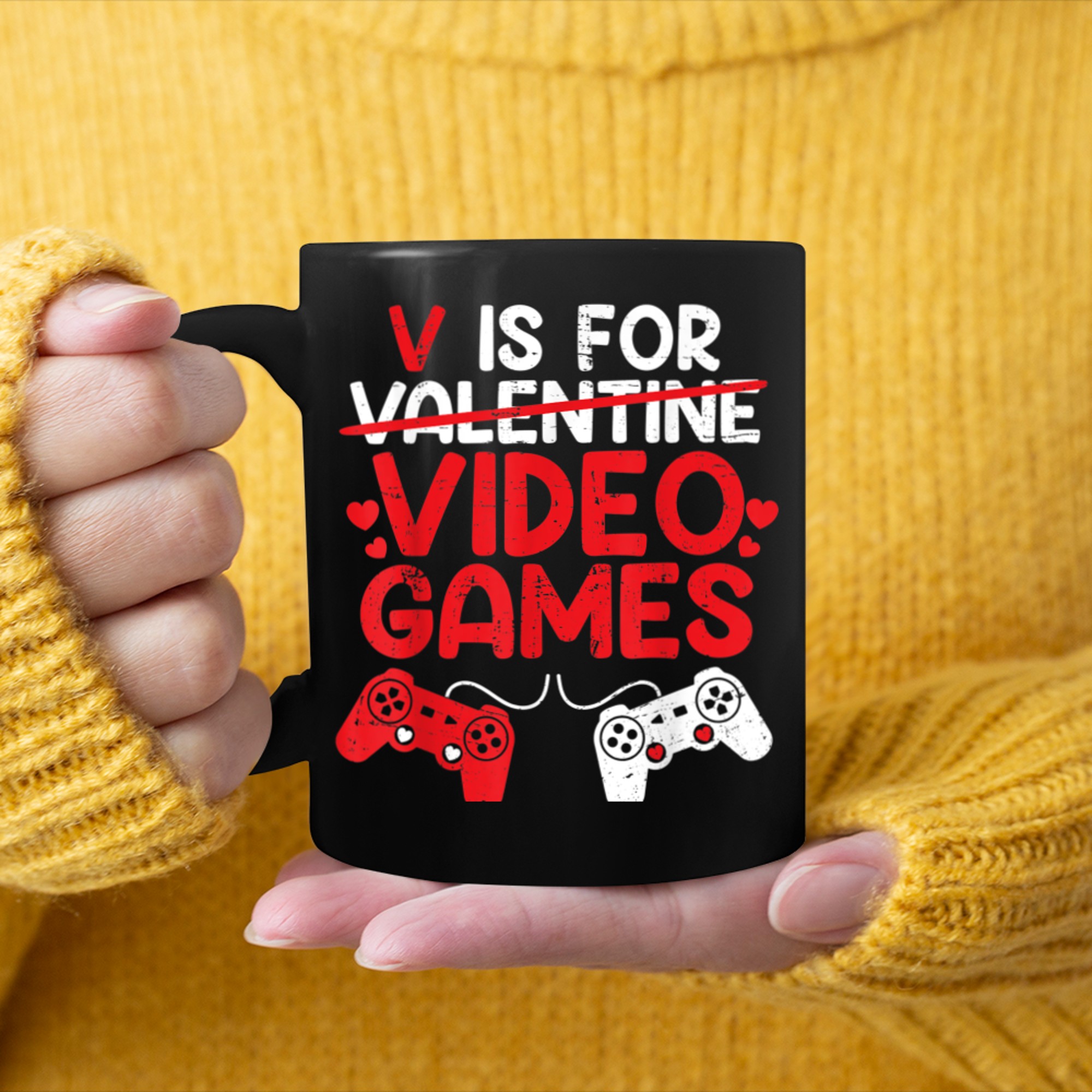 V Is For Video Games Funny Valentines Day Gamer Shirt Boys mug black