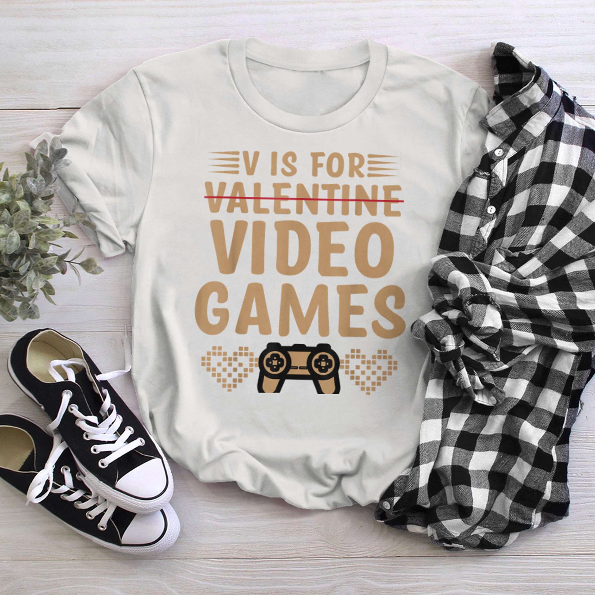 V Is For Video Games Funny Valentine's Day Gamer t-shirt white