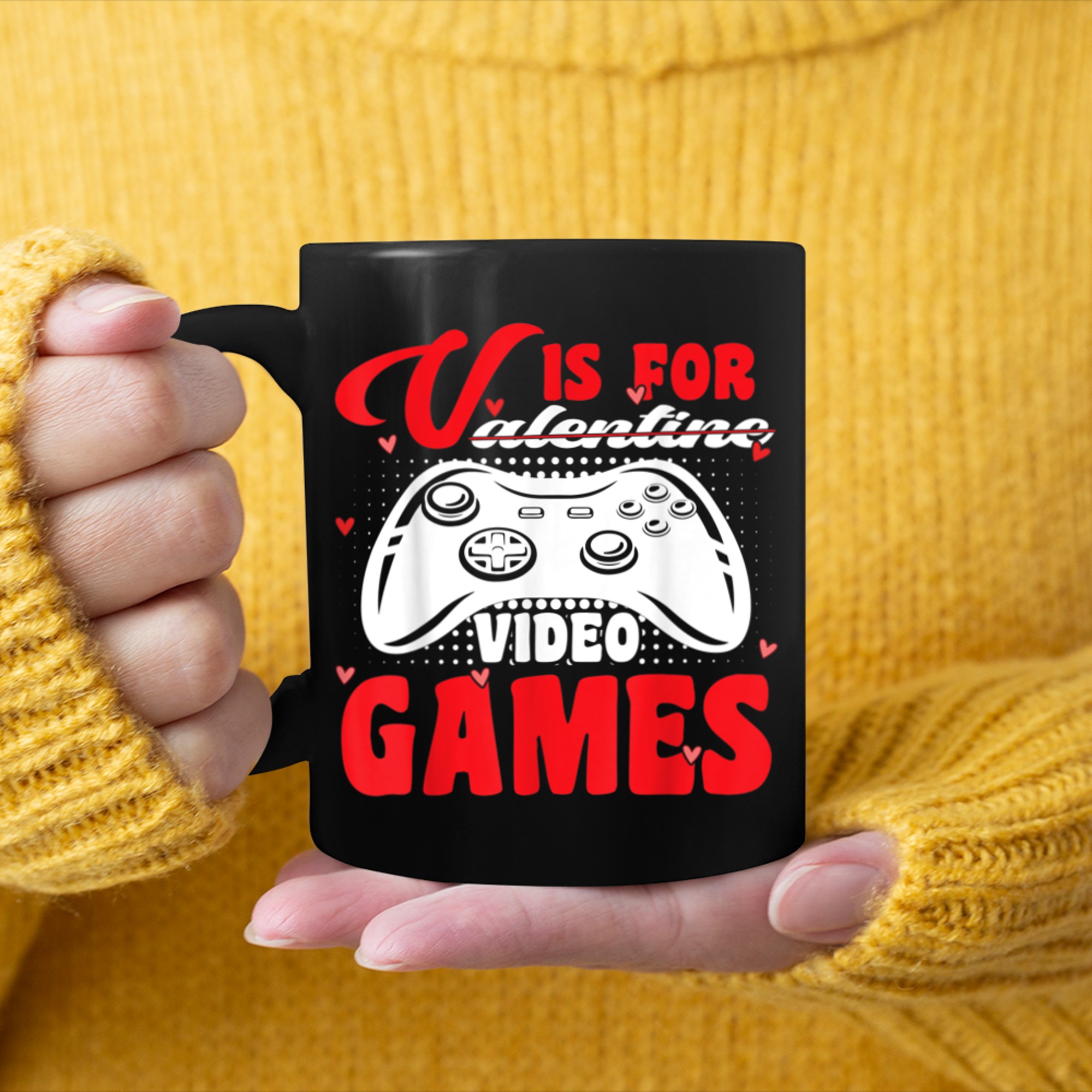 V Is For Video Games Funny Valentines Day Gamer Women mug black