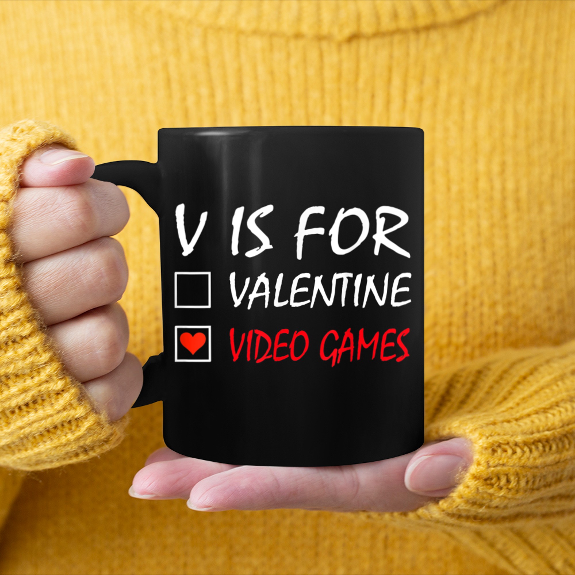 V Is For Video Games Funny Valentines Day Love Gamer Boys mug black