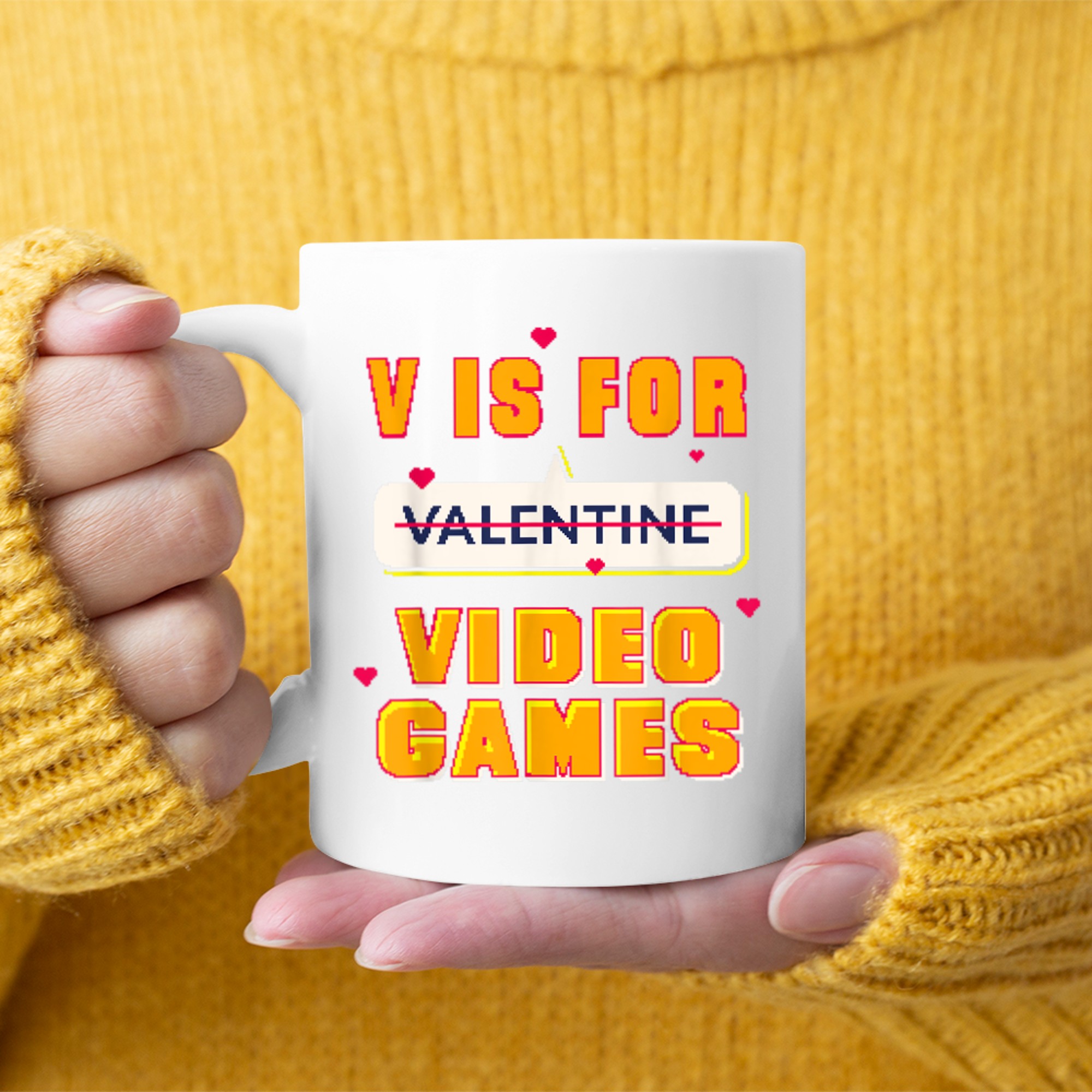 V is for Video Games Funny Valentines Day Quote Gaming mug white