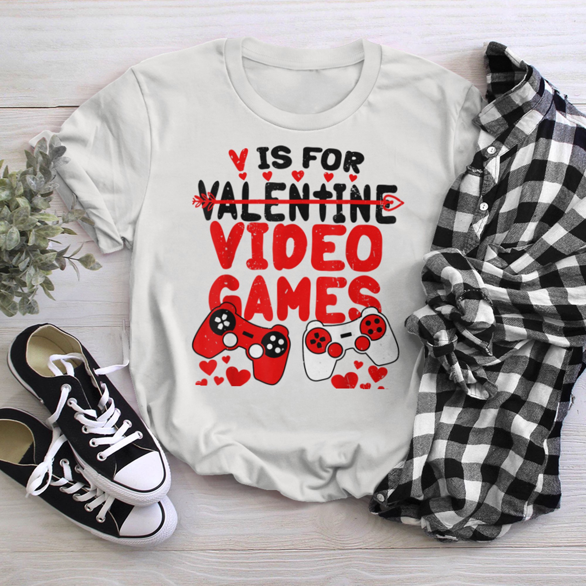 v is for video games funny valentines day t-shirt white