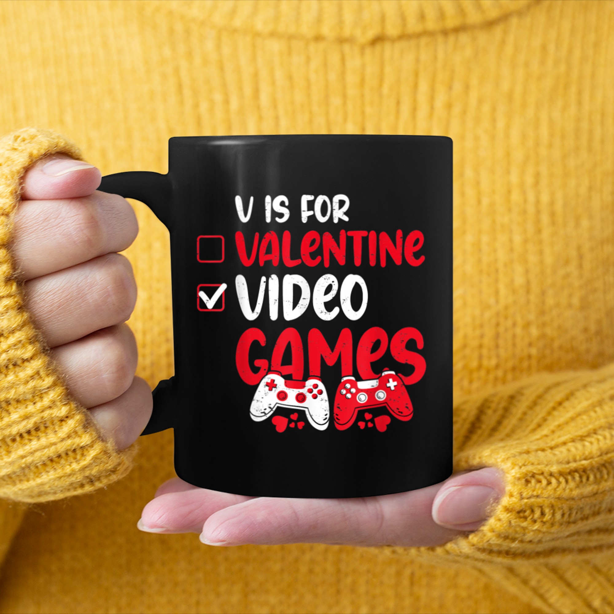 V Is For Video Games Funny Valentines Game Lovers Hobbies mug black