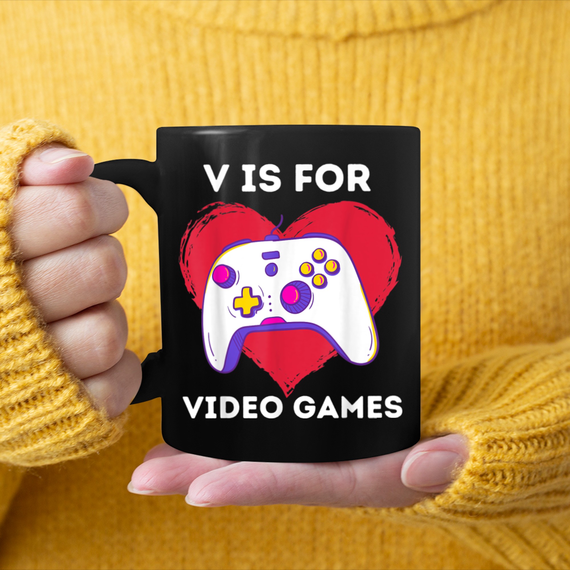 V Is For Video Games Funny Valentines Gamer Gamings (1) mug black