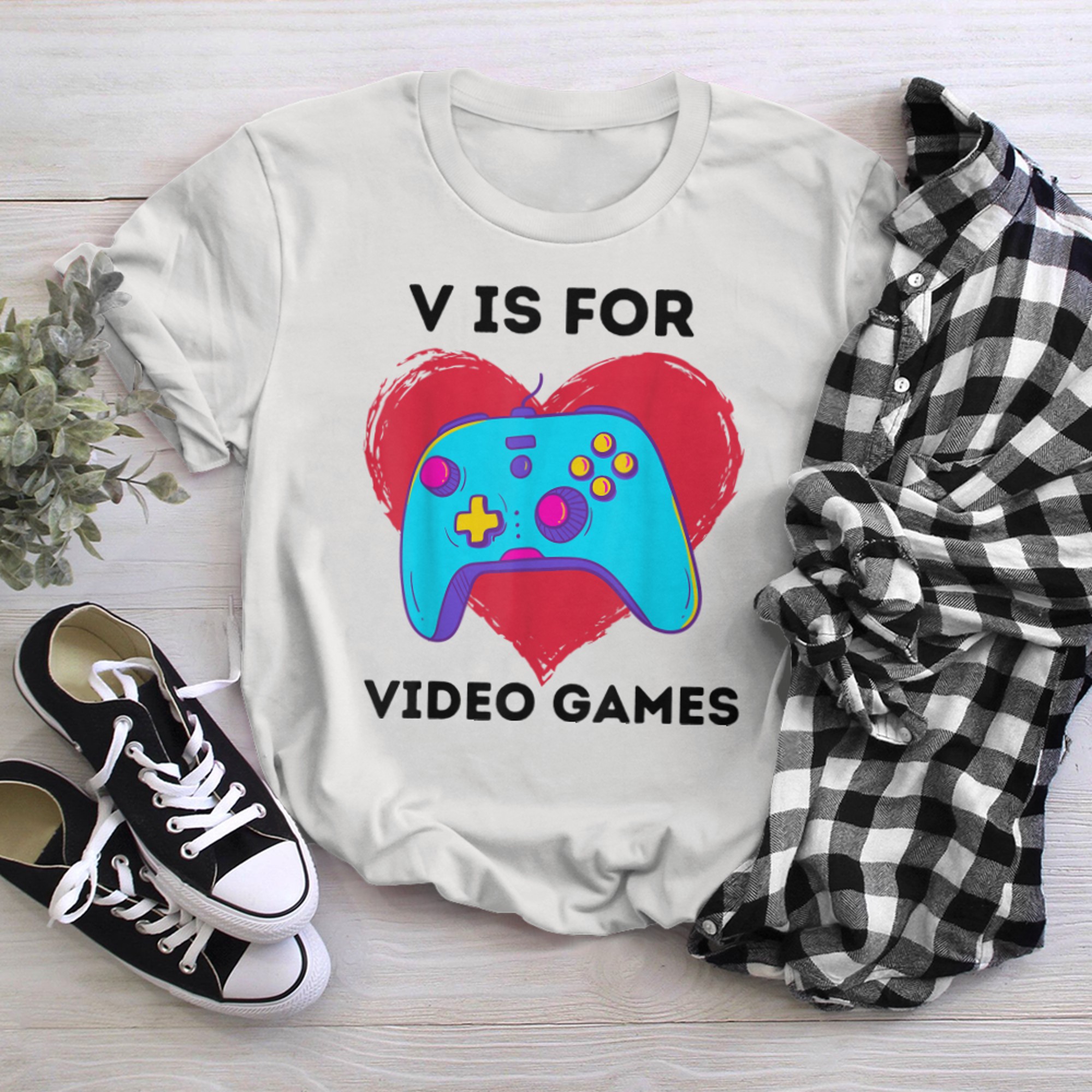 V Is For Video Games Funny Valentines Gamer Gamings t-shirt white