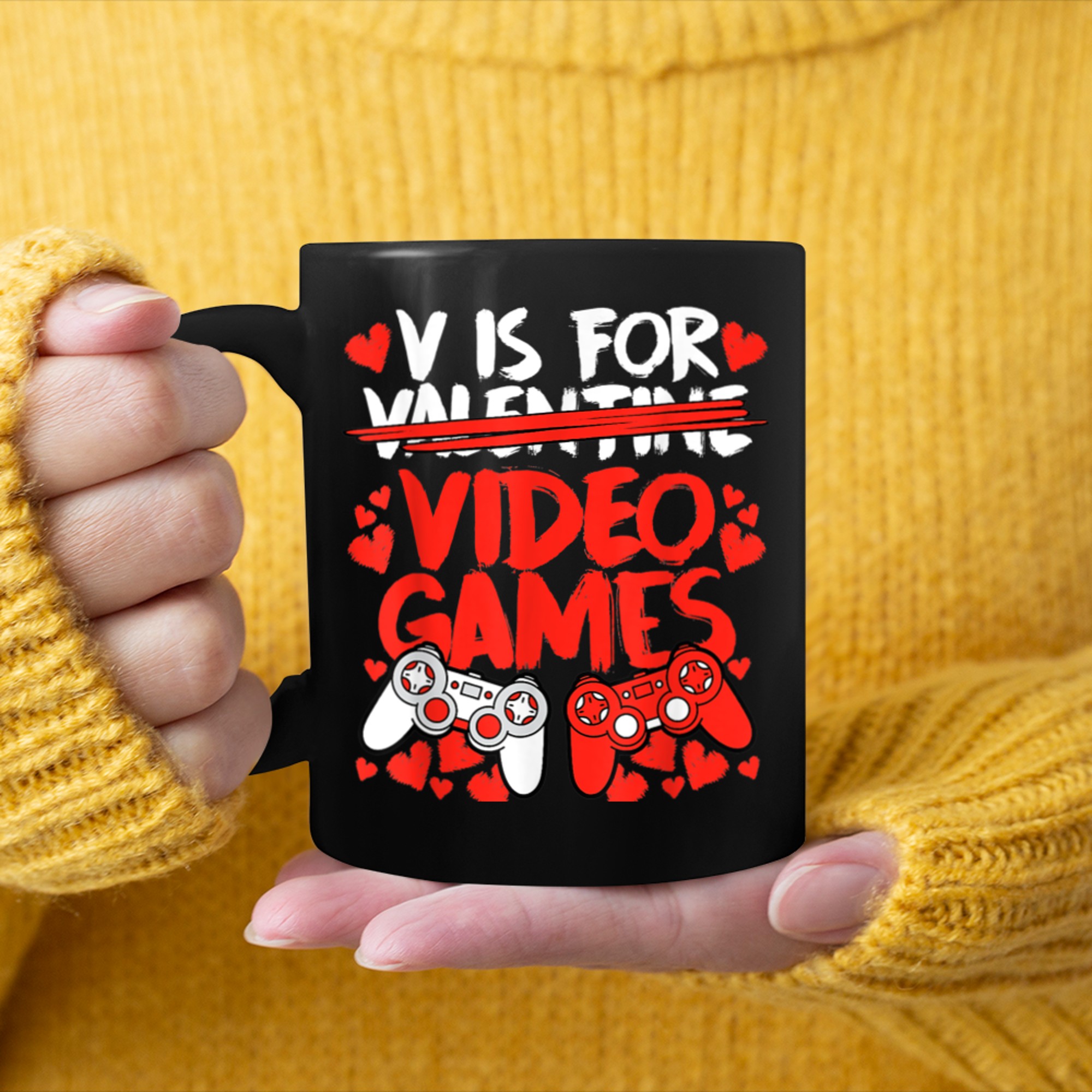 V Is For Video Games Funny Valentines Gamer Men Boy mug black