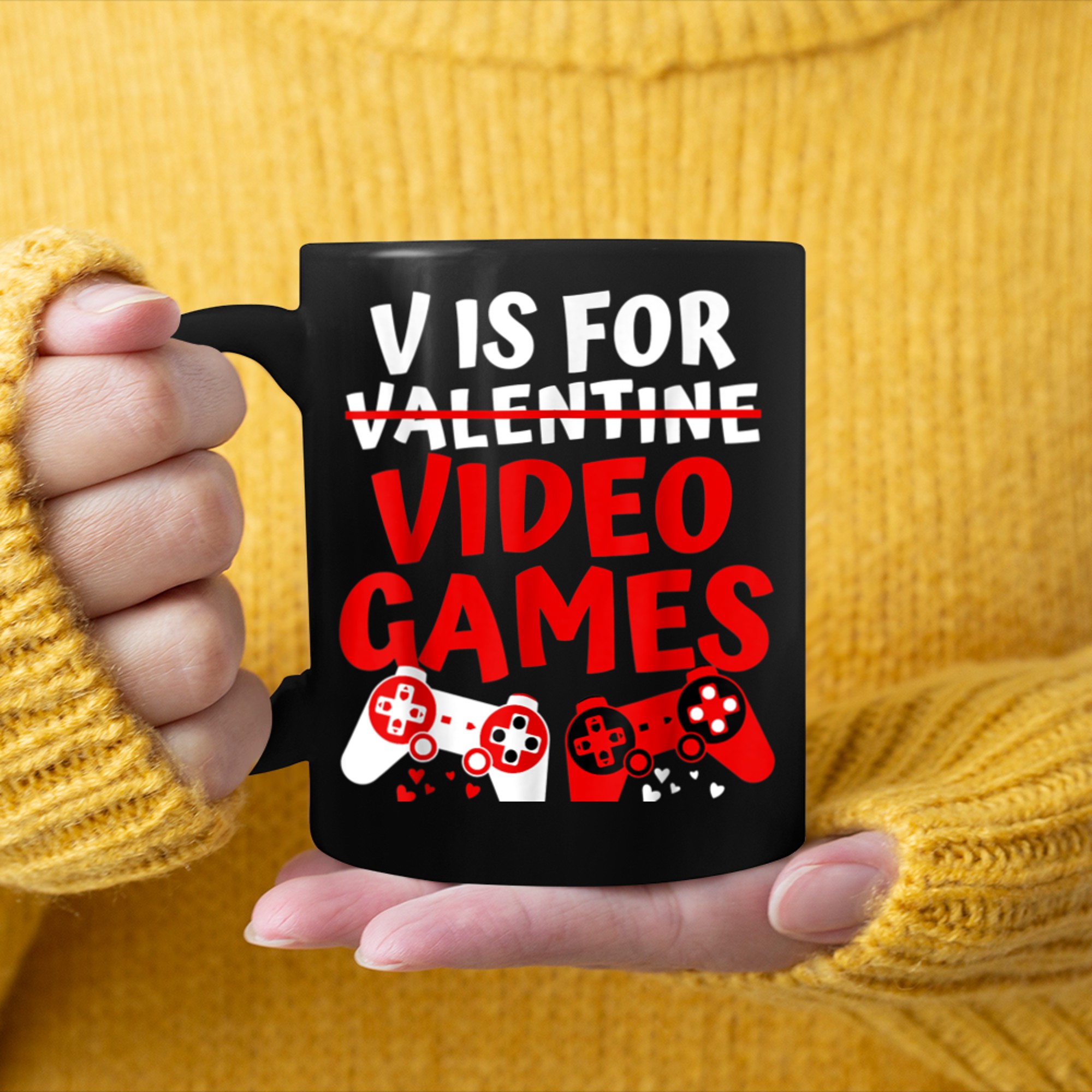 V Is For Video Games Gamer Boy Men Funny Valentines Day (1) mug black