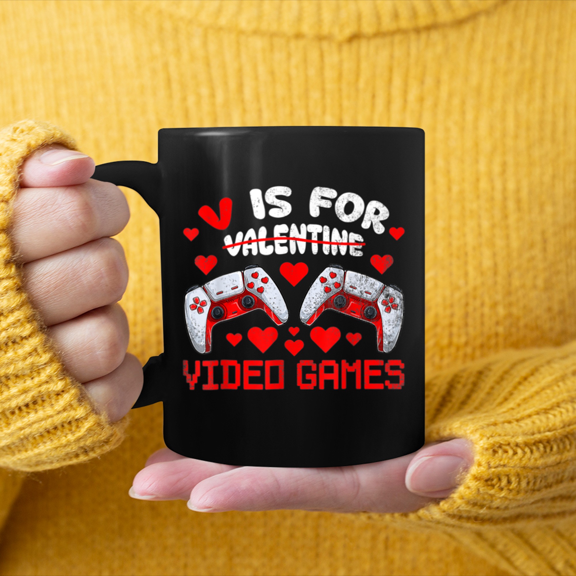 V Is For Video Games Gamer Boy Men Funny Valentines Day (9) mug black