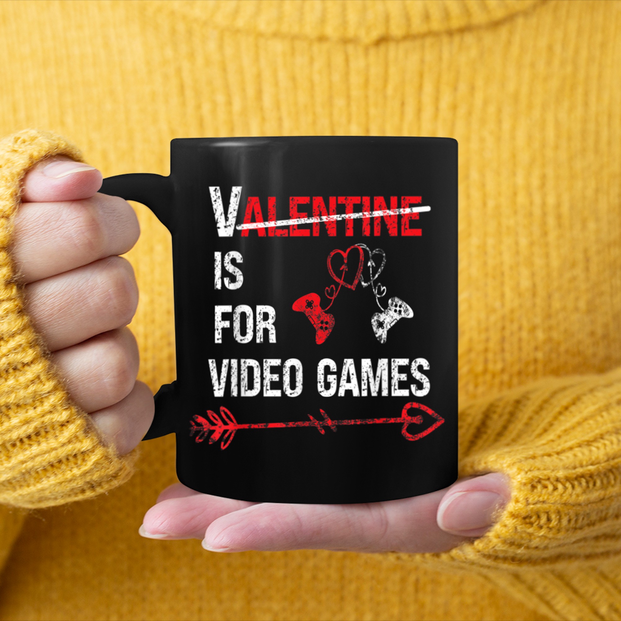 V Is For Video Games Grunge Effect funny tee for gamers love mug black