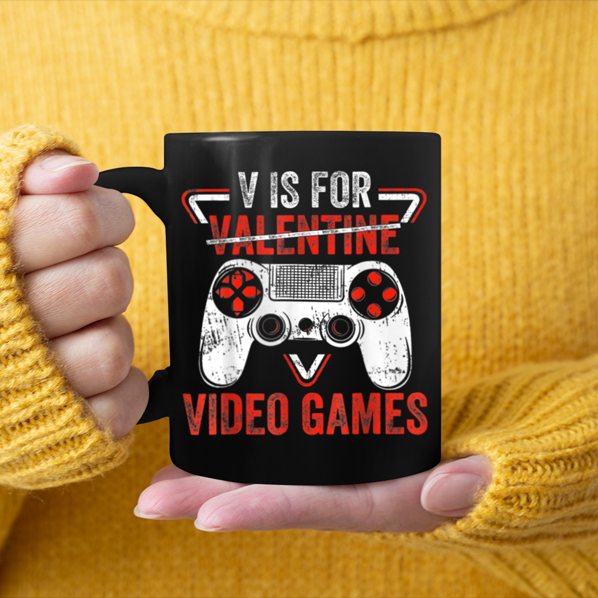 V Is For Video Games Matching Family Valentines Day Gamer (2) mug black