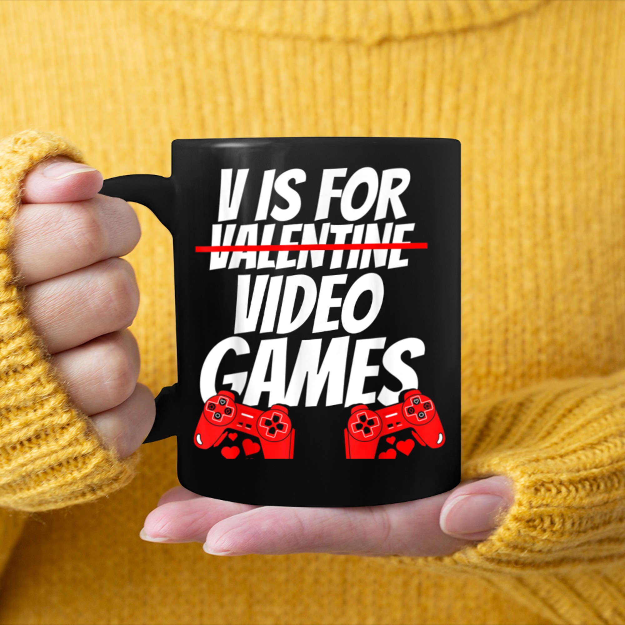 V Is For Video Games mug black