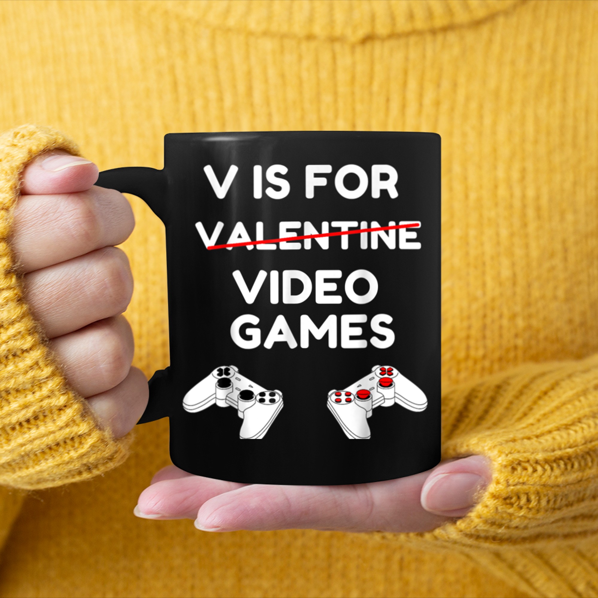 V is for Video Games Not Valentines Day Cute Gamer Boys Mens (5) mug black