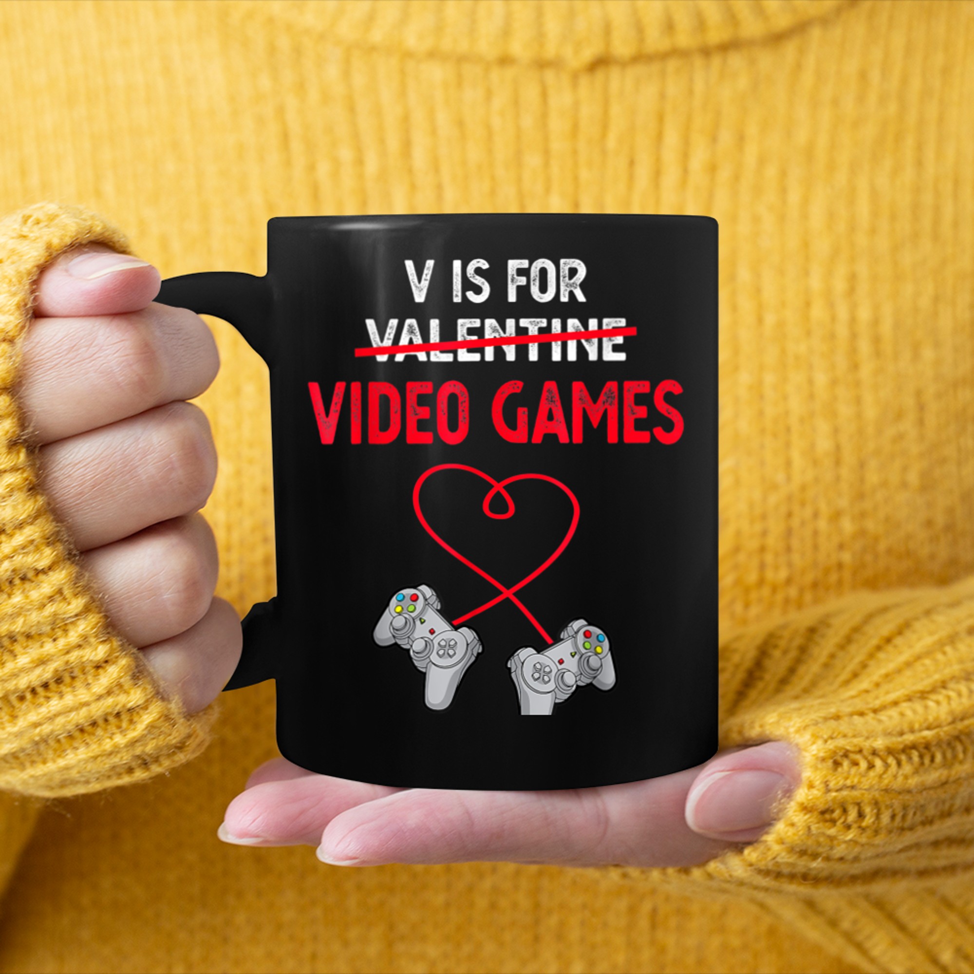 V is for Video Games Not Valentines Day Cute Gamer Boys Mens mug black