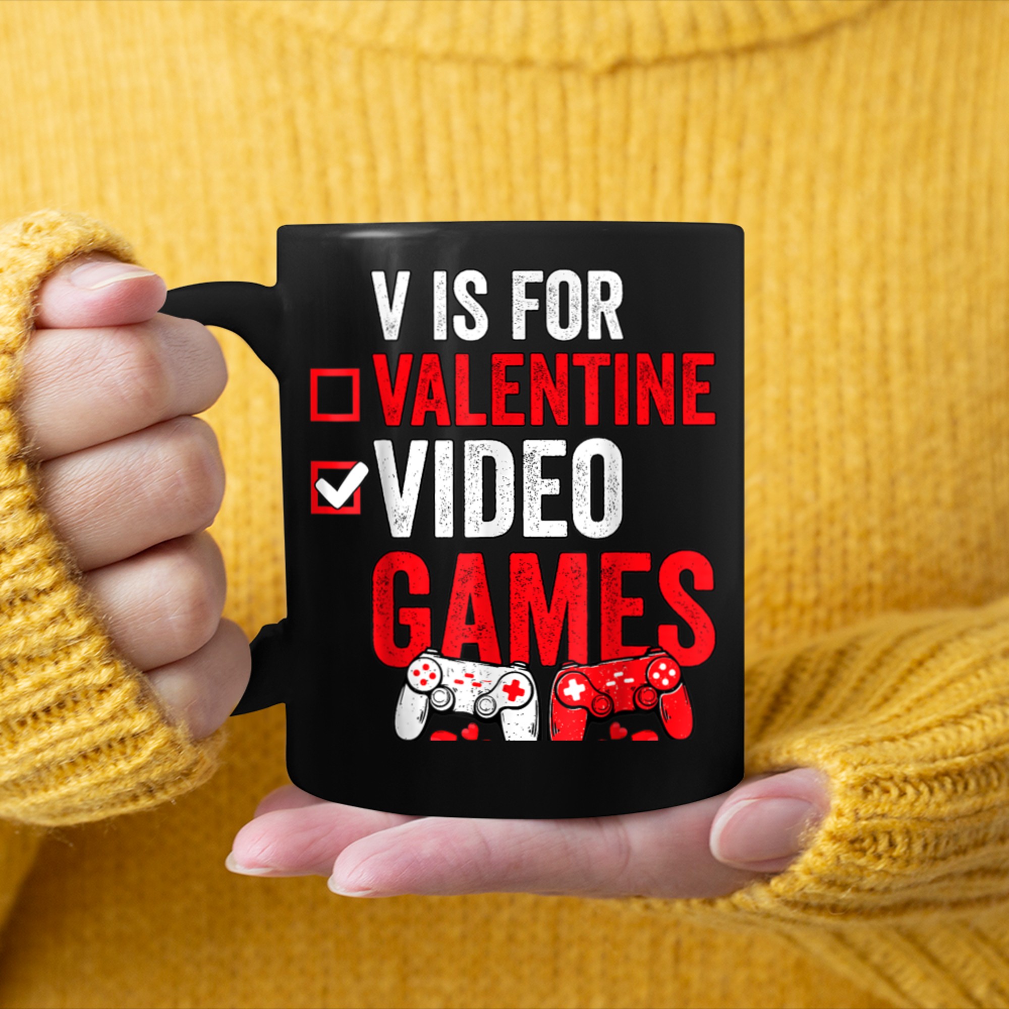 V is For Video Games Not Valentines Day Funny Gamer Player (7) mug black