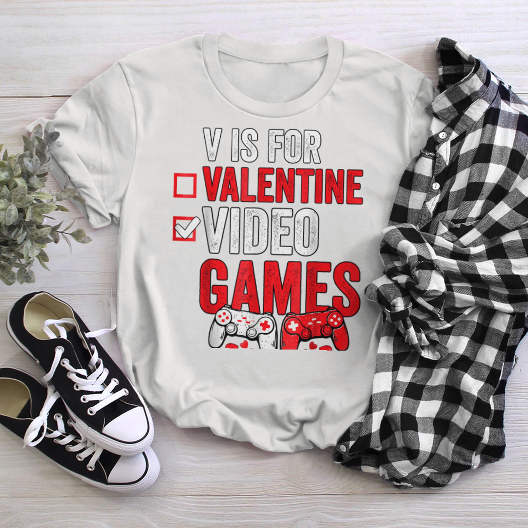 V is For Video Games Not Valentines Day Funny Gamer Player (7) t-shirt white