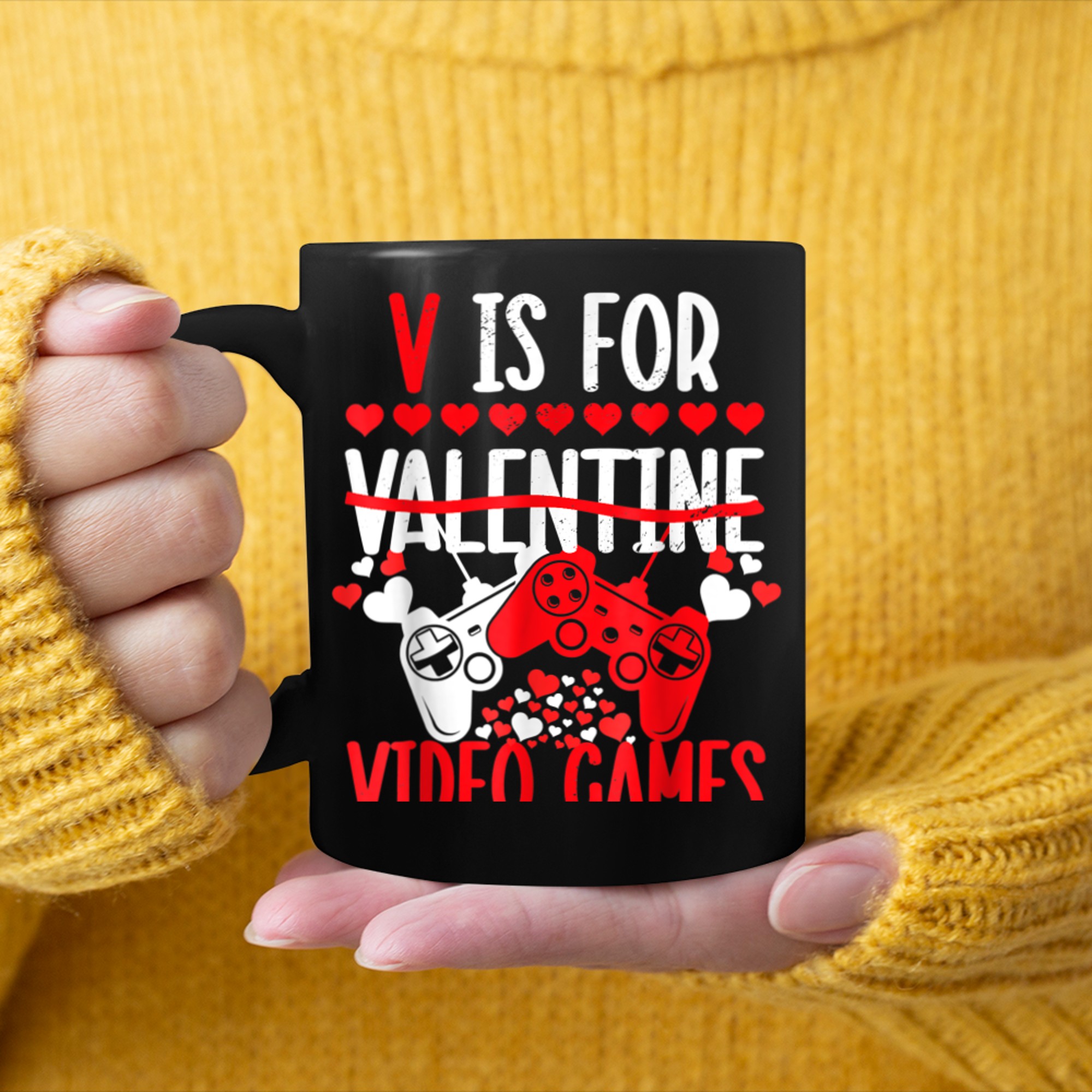 V is For Video Games Not Valentines Day Funny Heart Player (10) mug black