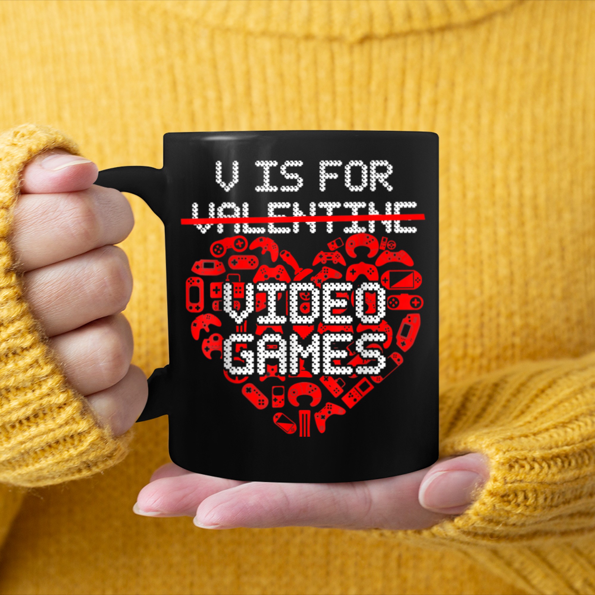 V is For Video Games Not Valentines Day Funny Heart Player (7) mug black