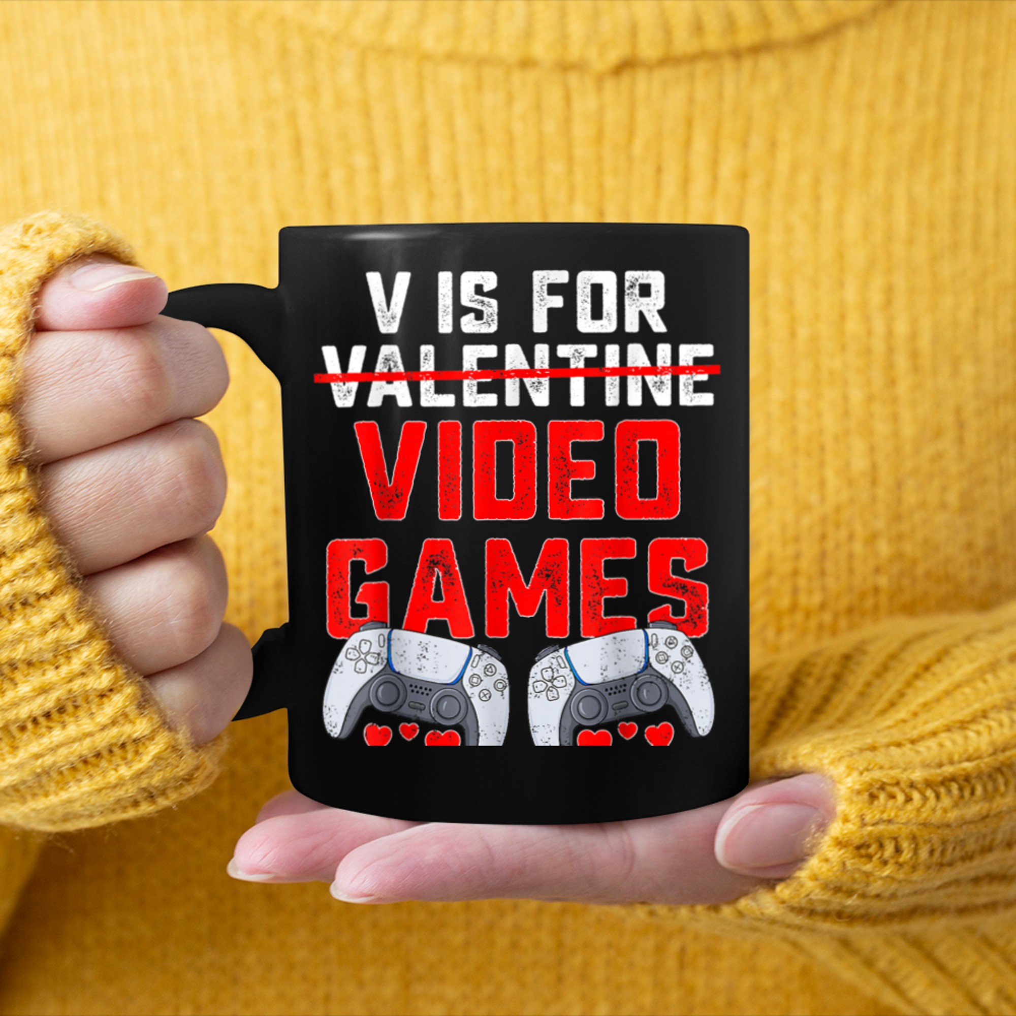 V is For Video Games Not Valentines Day Funny Heart Player (9) mug black