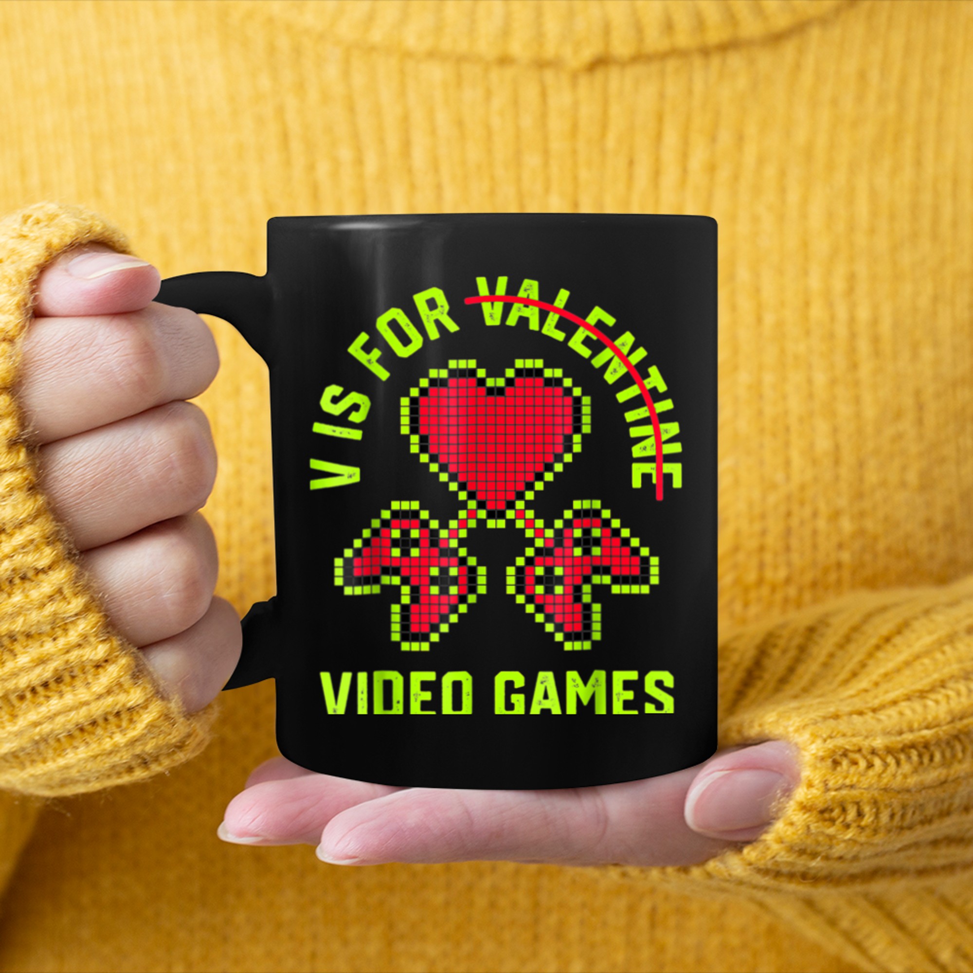 V Is For Video Games Shirt Controller Heart Boy Mens mug black