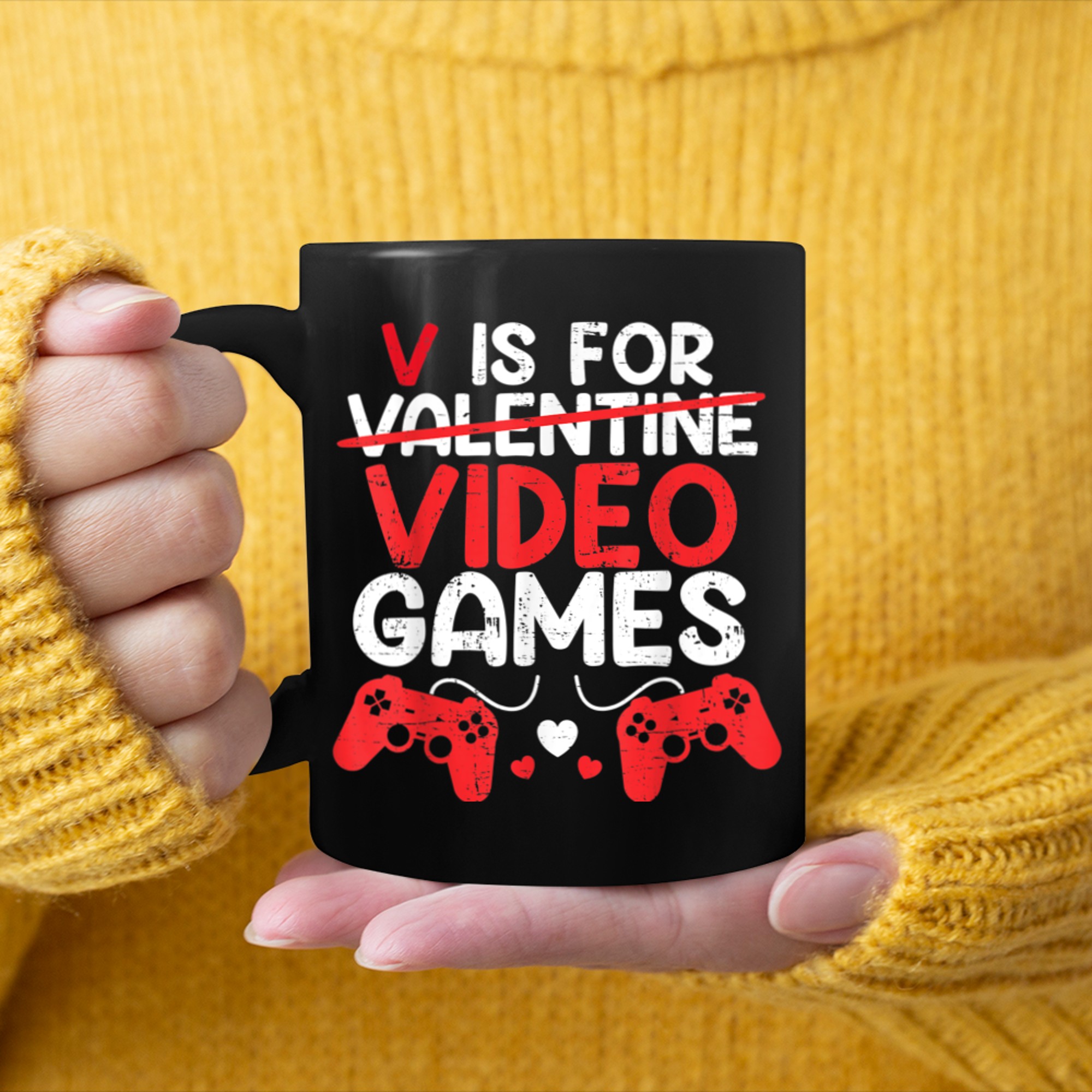 V Is For Video Games Shirt Funny Valentines Gamer Boys Men mug black