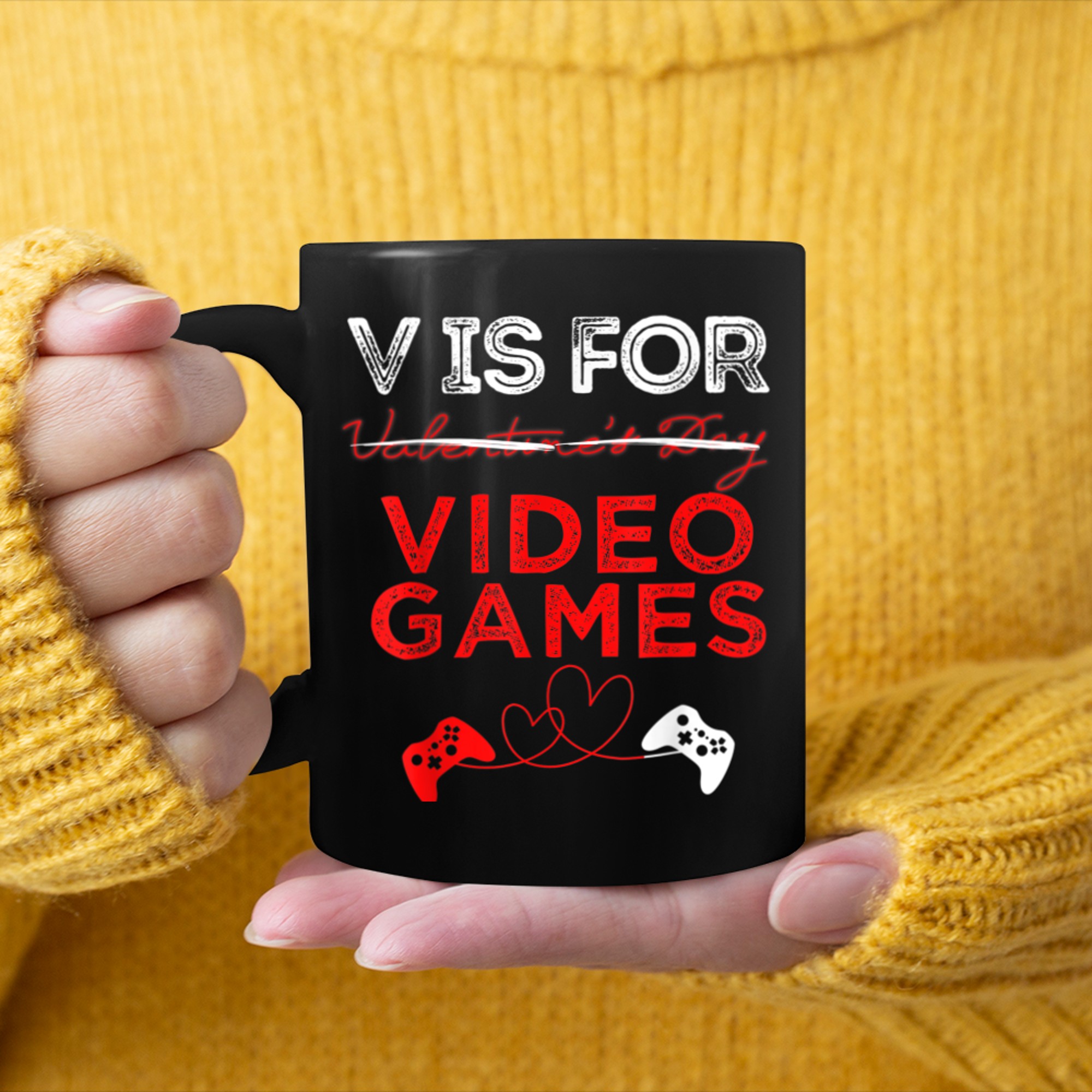 V is For Video Games Shirt Gamer Valentines mug black