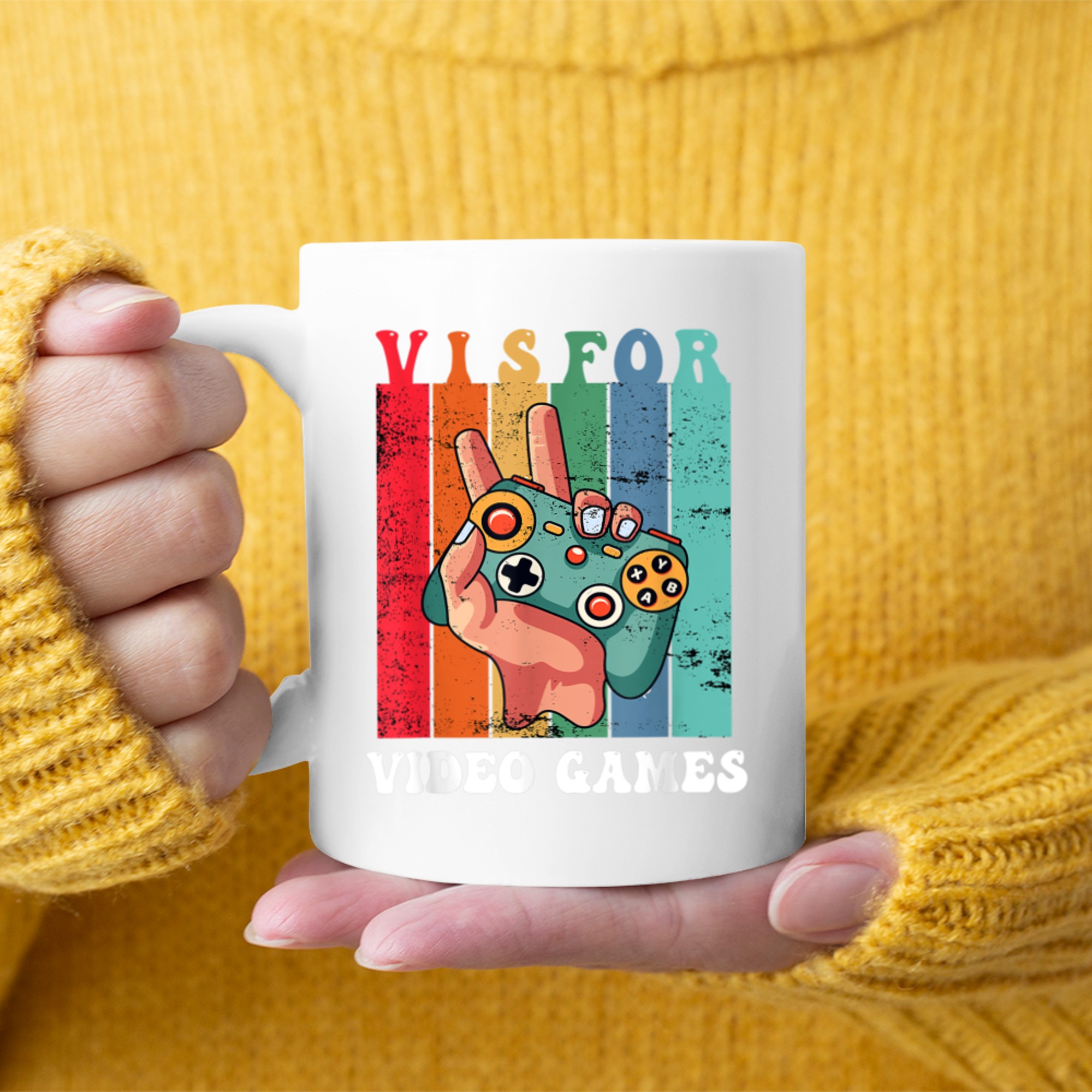 v is for video games shirt mug white