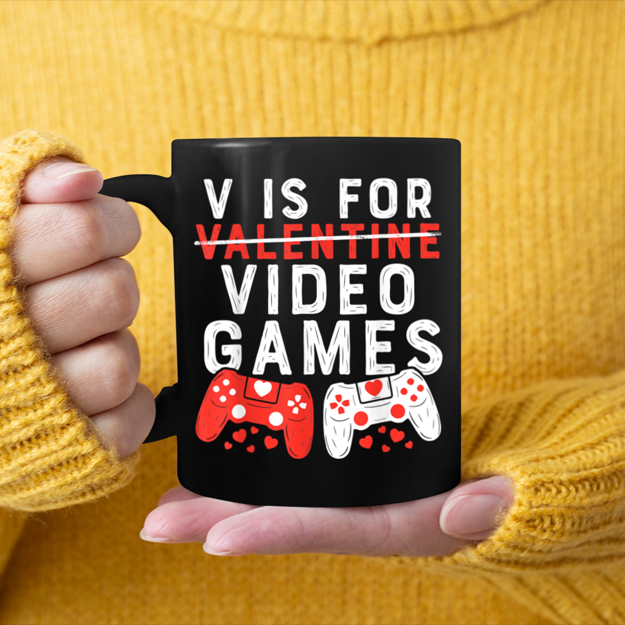 V Is For Video Games Shirt Valentine Boys Valentines Day (2) mug black