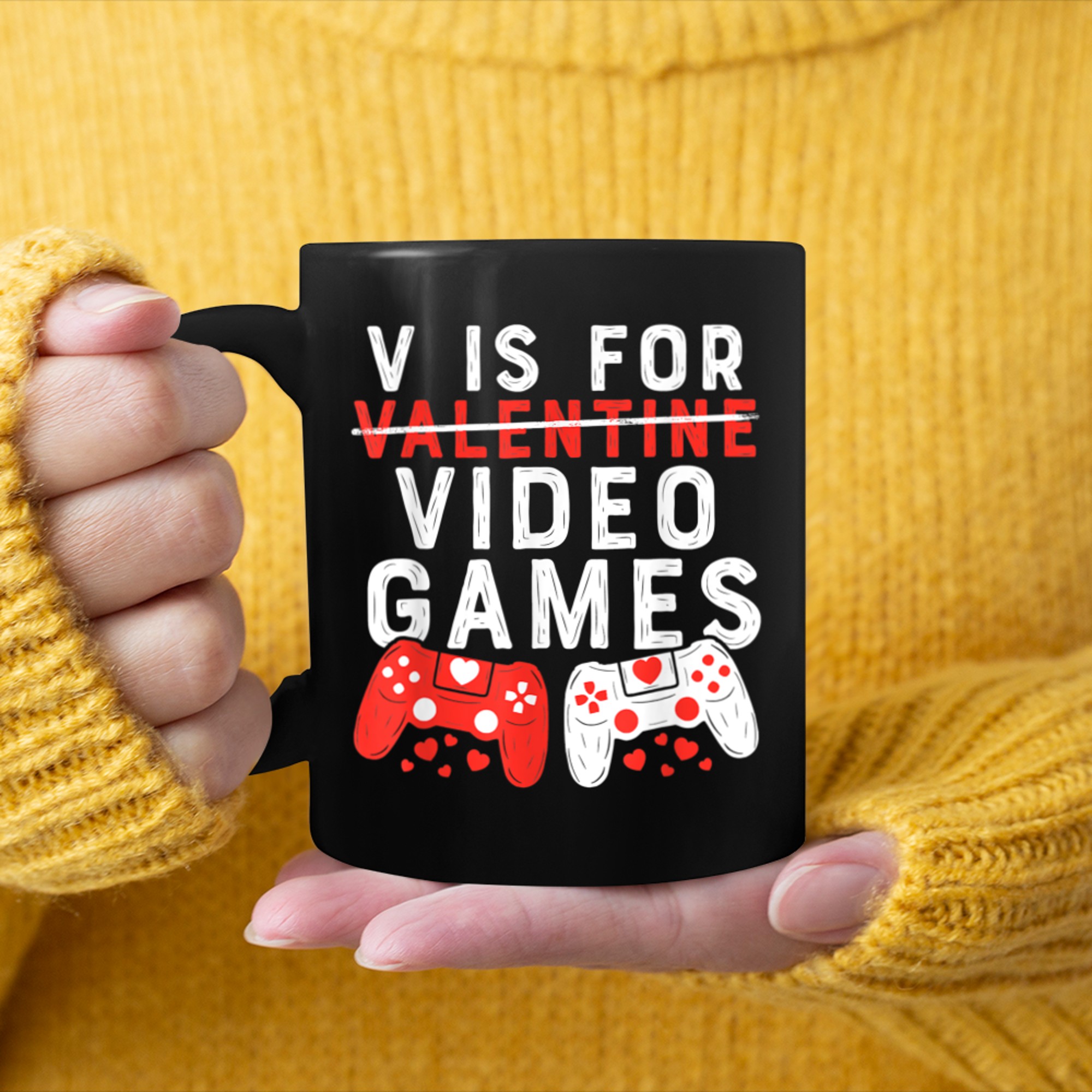 V Is For Video Games Shirt Valentine Boys Valentines Day mug black