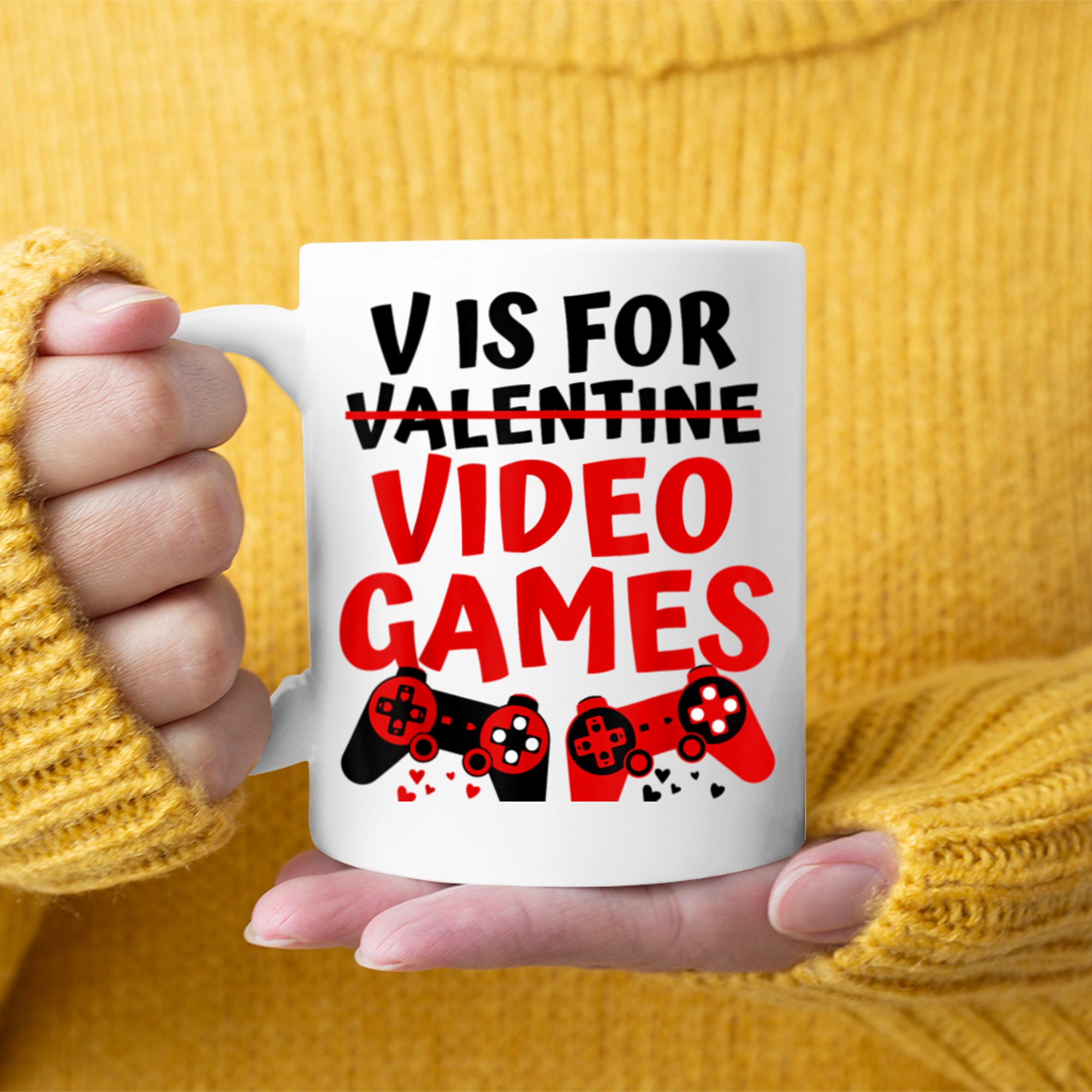 V Is For Video Games Shirt Valentines Day Gamer Boy Men (1) mug white