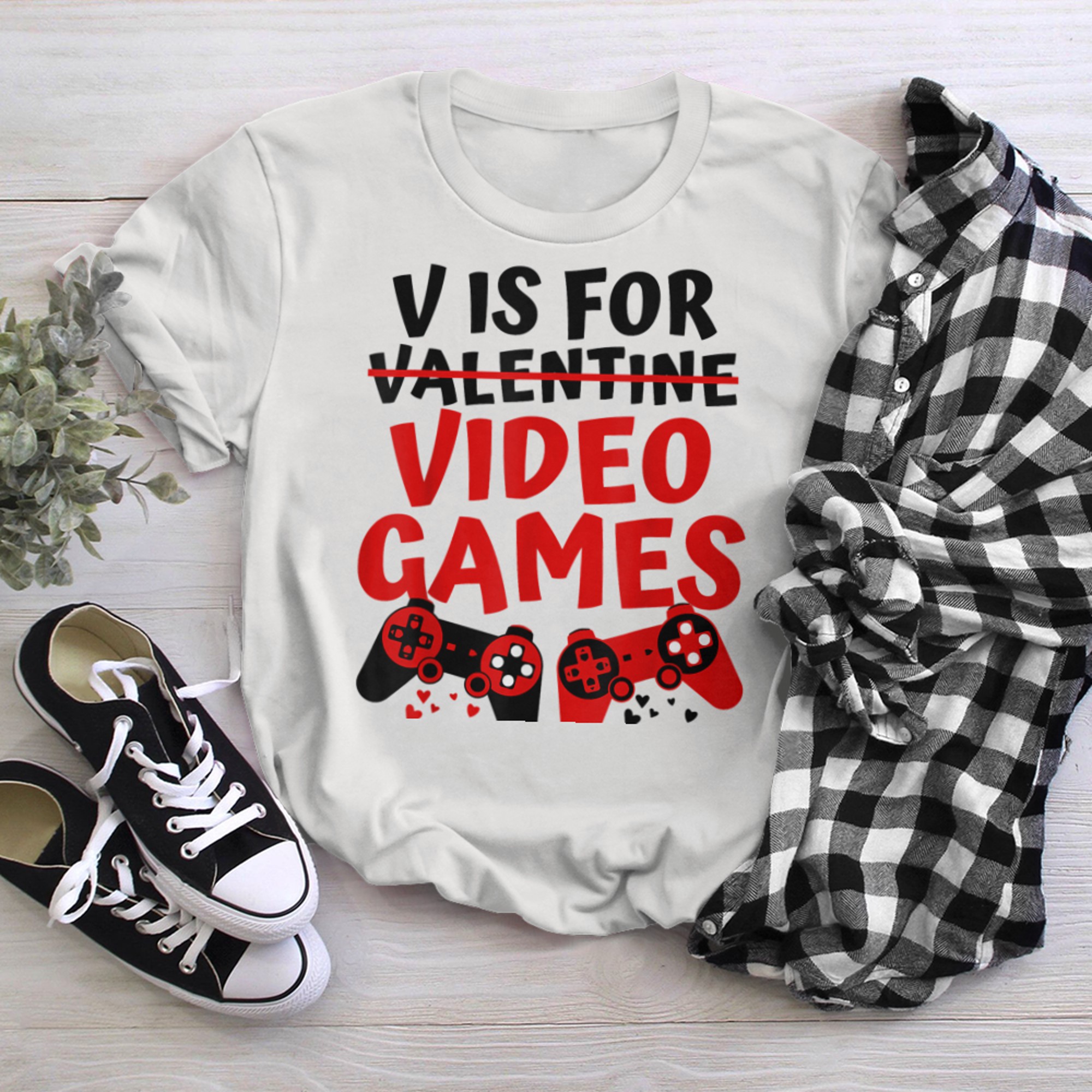 V Is For Video Games Shirt Valentines Day Gamer Boy Men (1) t-shirt white