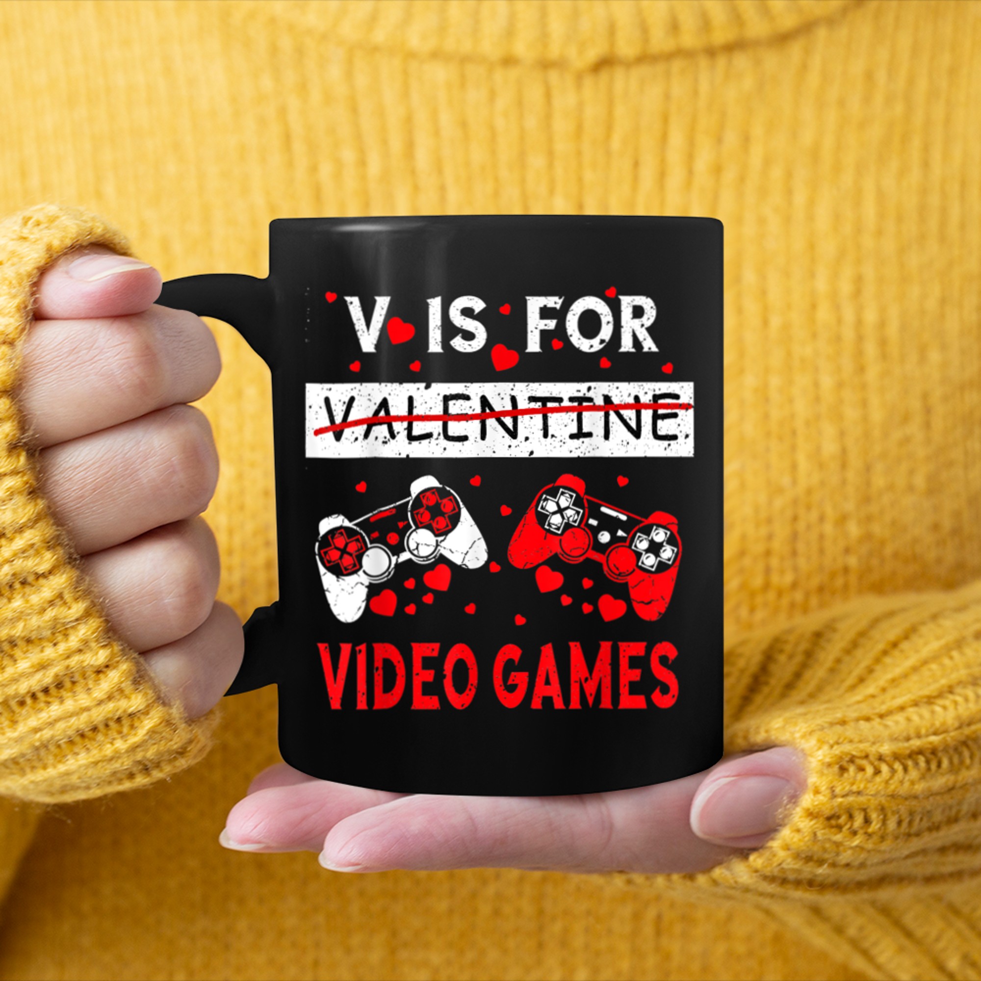 V Is For Video Games Shirt Valentines Day Gamer Boy Men (2) mug black