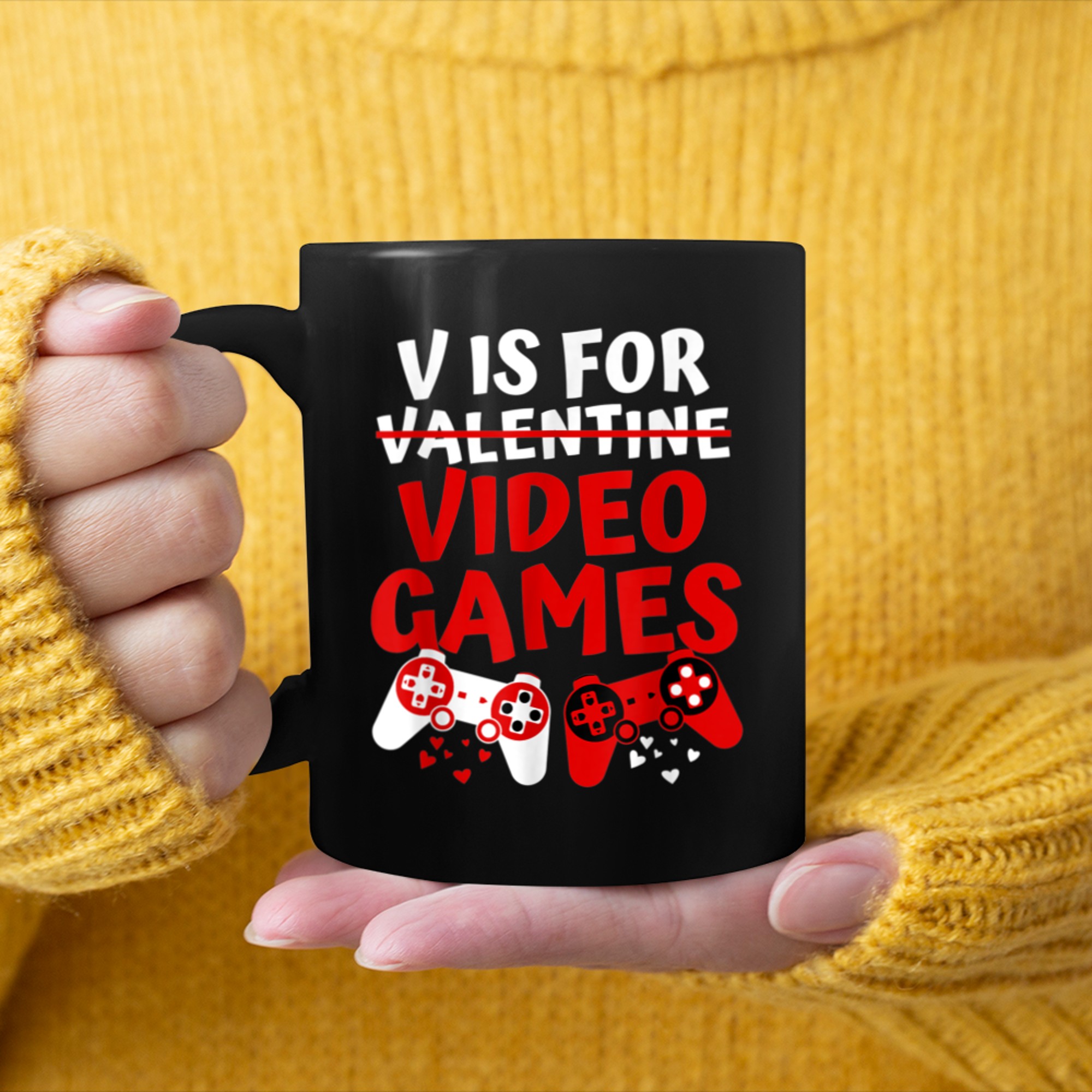 V Is For Video Games Shirt Valentines Day Gamer Boy Men (3) mug black