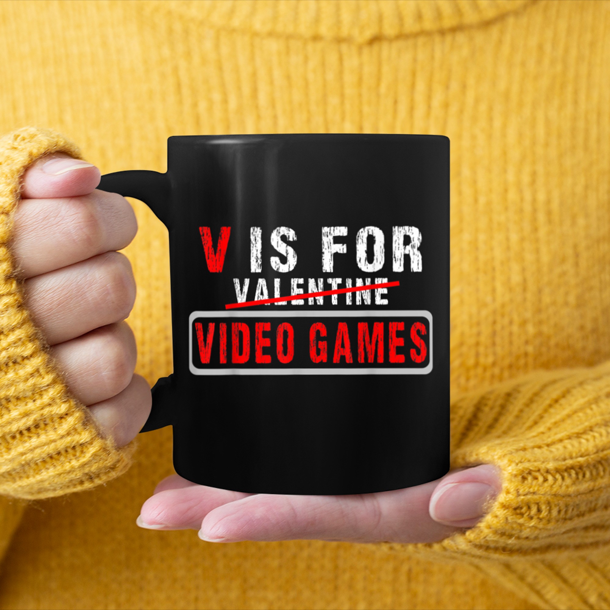 V is for Video Games T-Shirt Anti Valentine's Day Game Lover (2) mug black