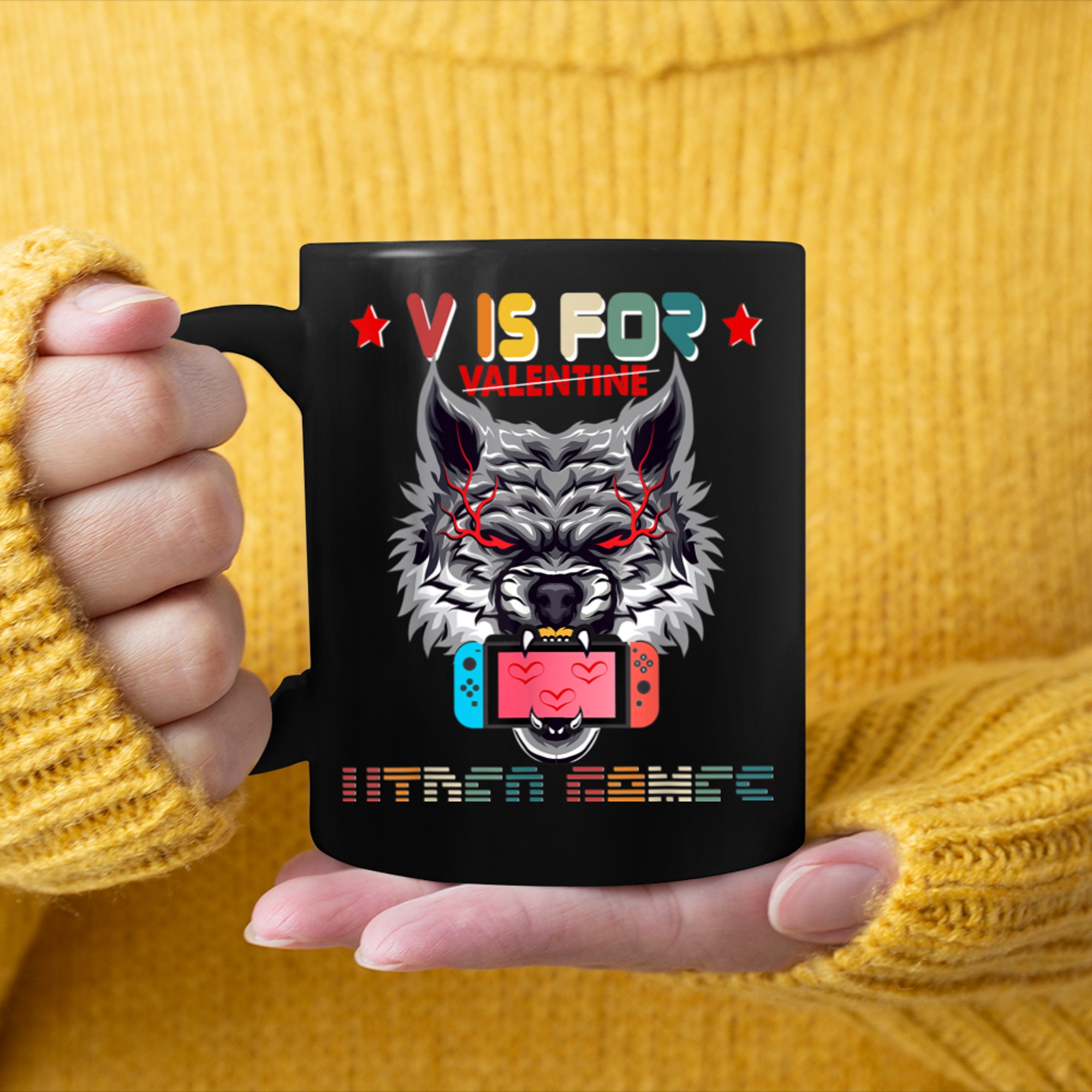 V Is For Video Games T Shirt Anti Valentine's Day Game Lover mug black