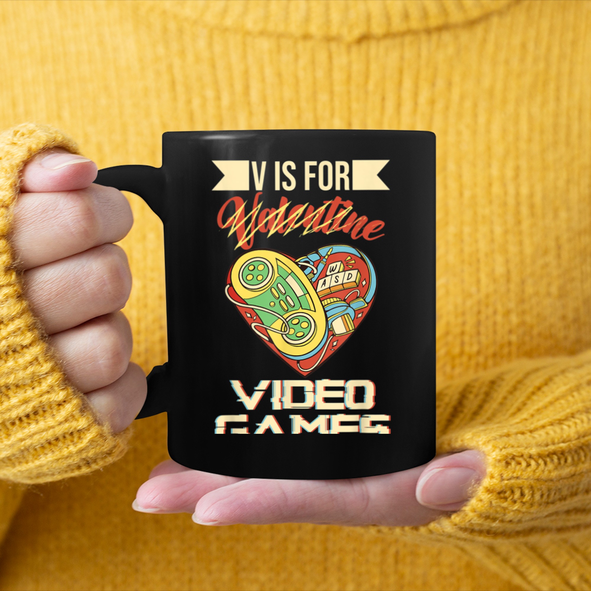 V Is For Video Games Tradition Valentines mug black