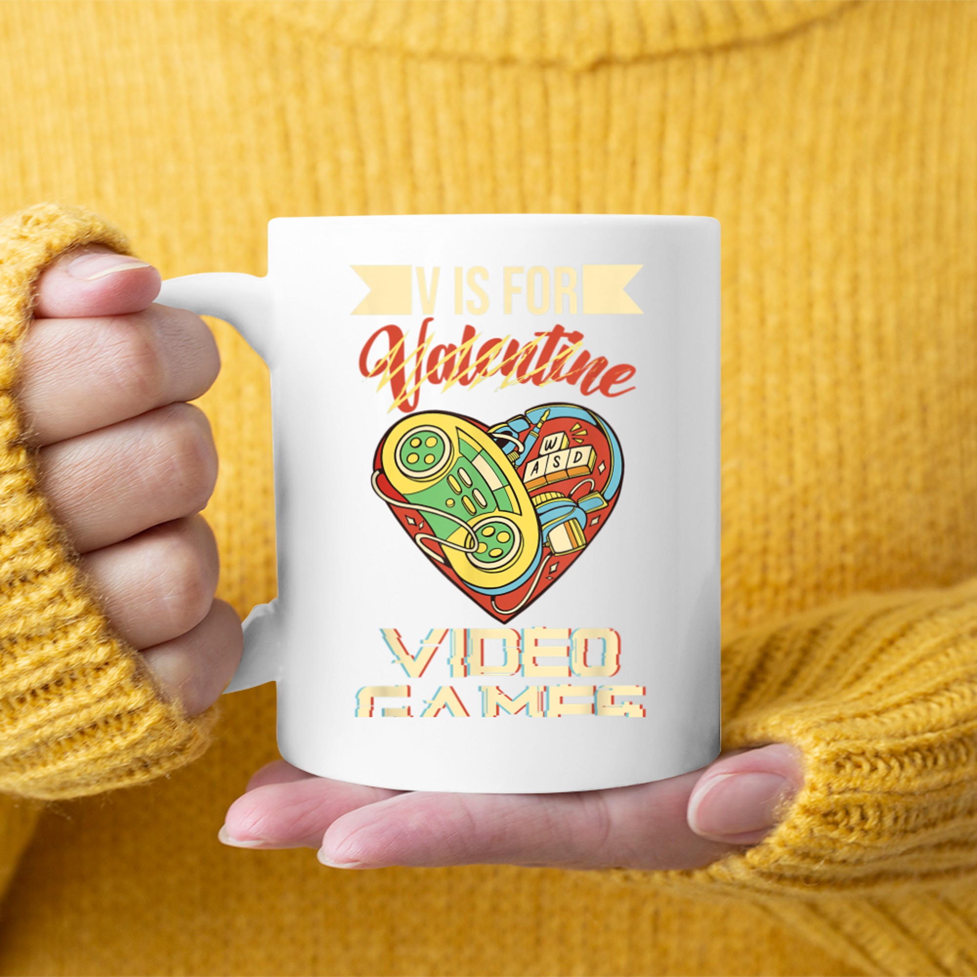 V Is For Video Games Tradition Valentines mug white