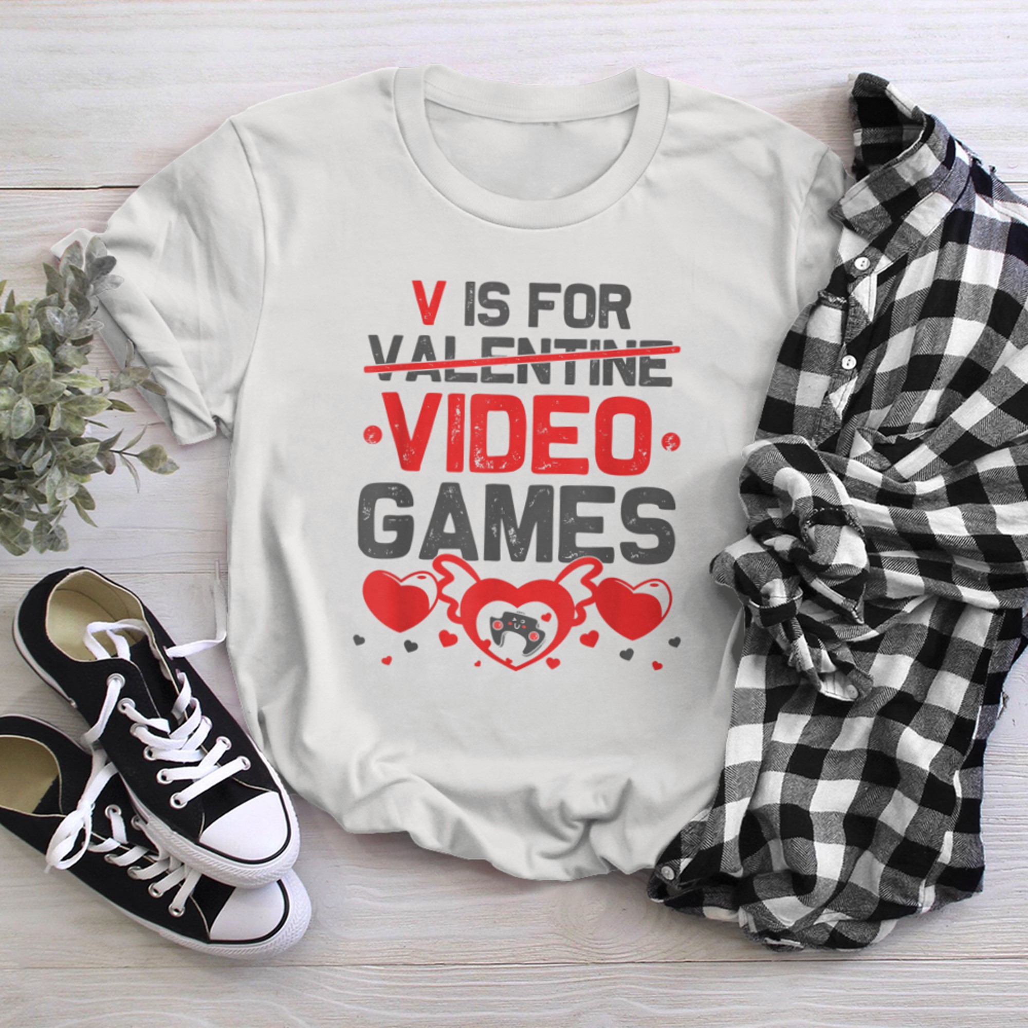 V Is For Video Games TShirt Valentines Day Gamer Boy Men t-shirt white