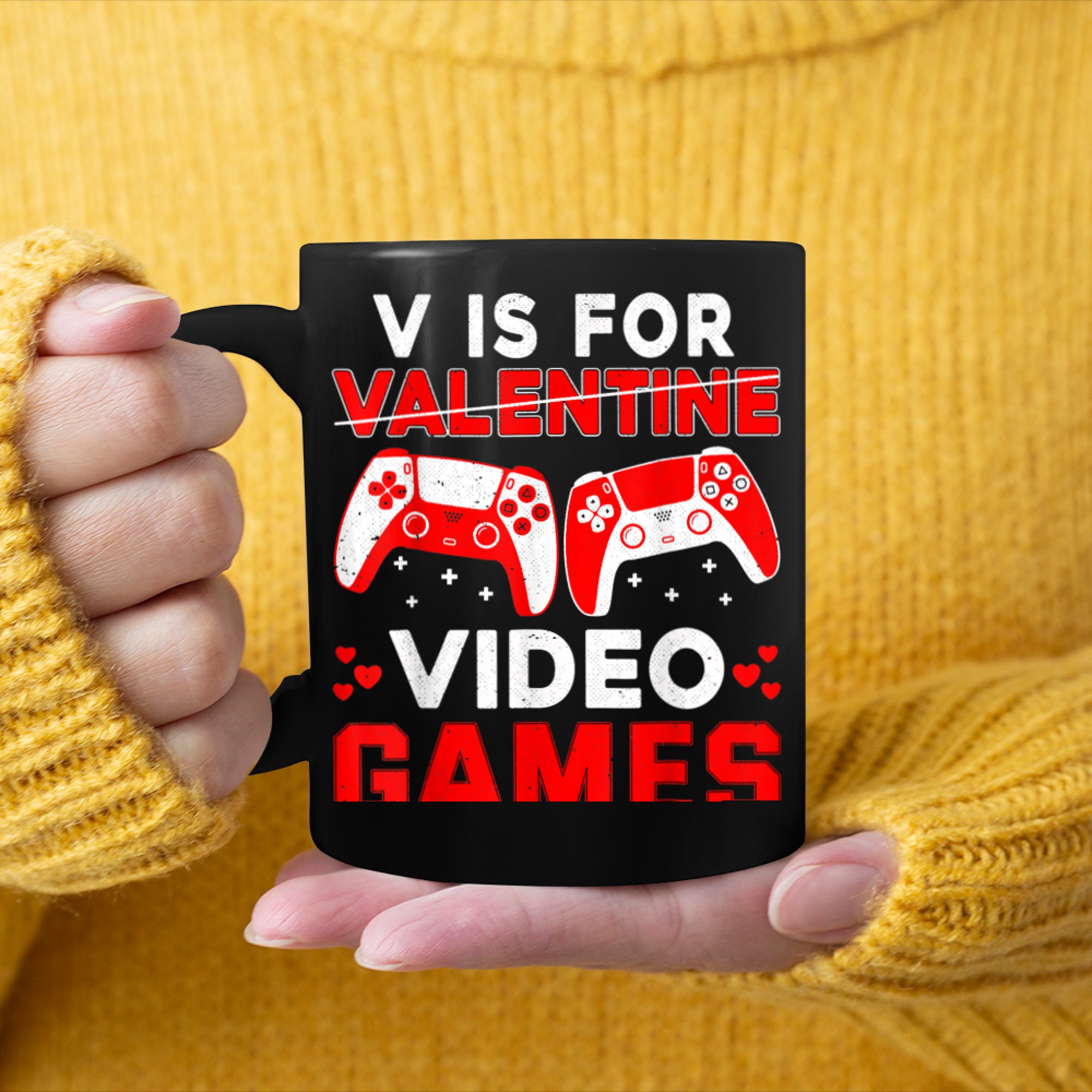 V Is For Video Games Valentine Day Video Game Boys Girls (1) mug black