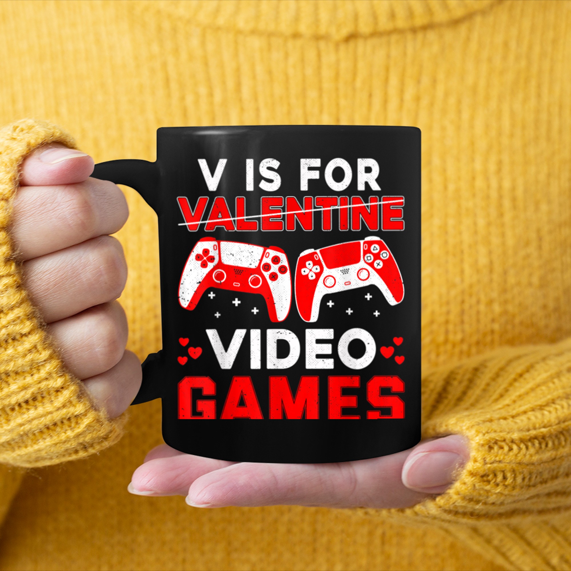 V Is For Video Games Valentine Day Video Game Boys Girls mug black