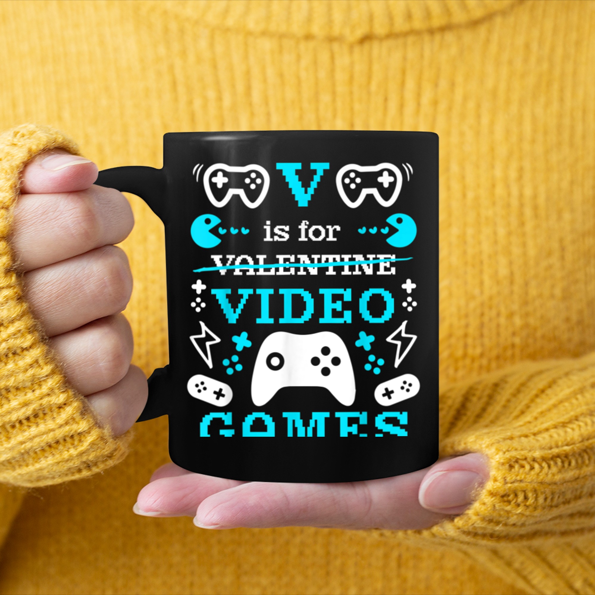 V is for Video Games Valentine Gamer Gaming mug black