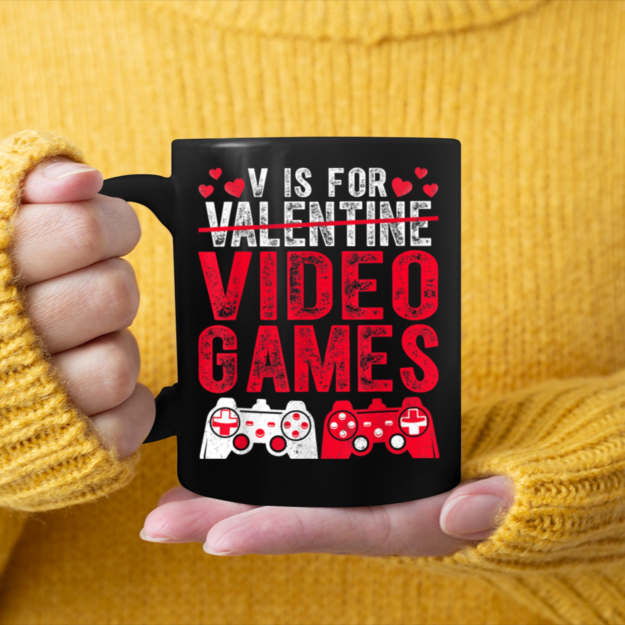 V Is For Video Games Valentine's Day Boy Men Gamer Lover mug black