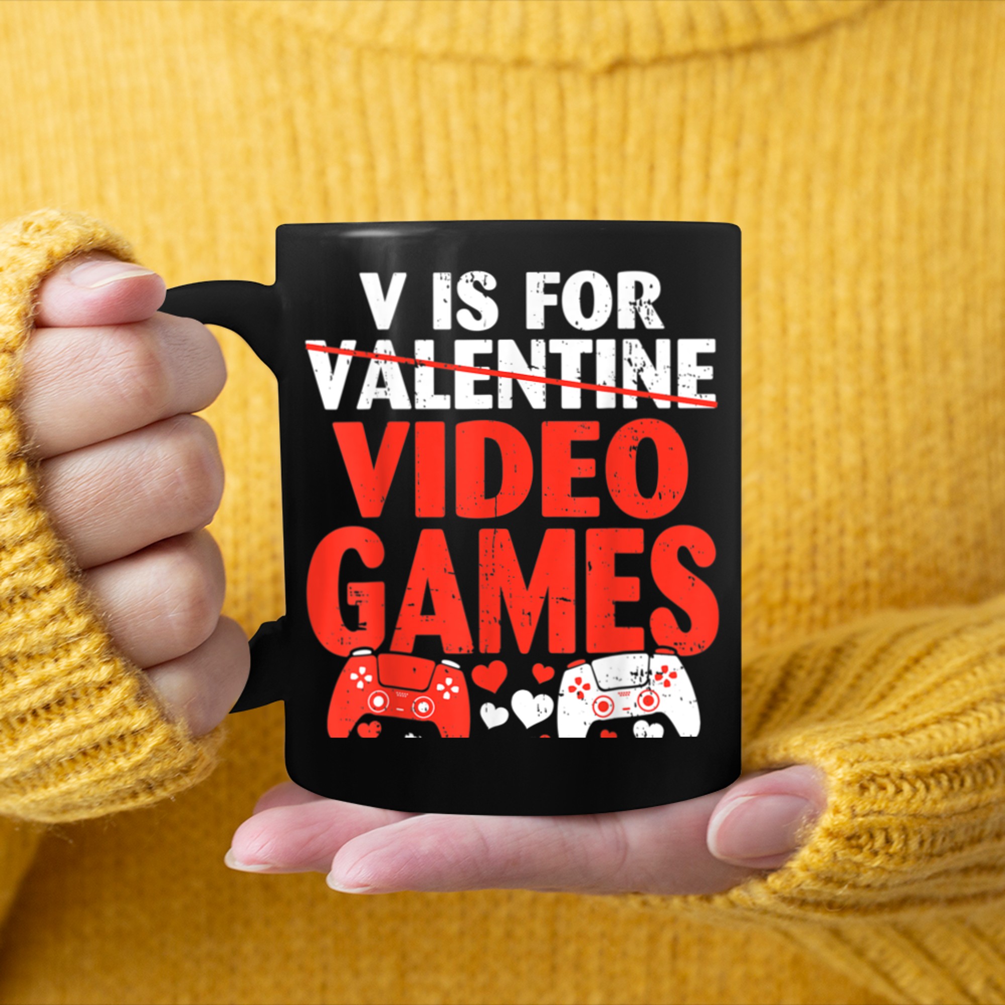 V Is For Video Games Valentines Day Cool Video Gamer Boy Men (5) mug black