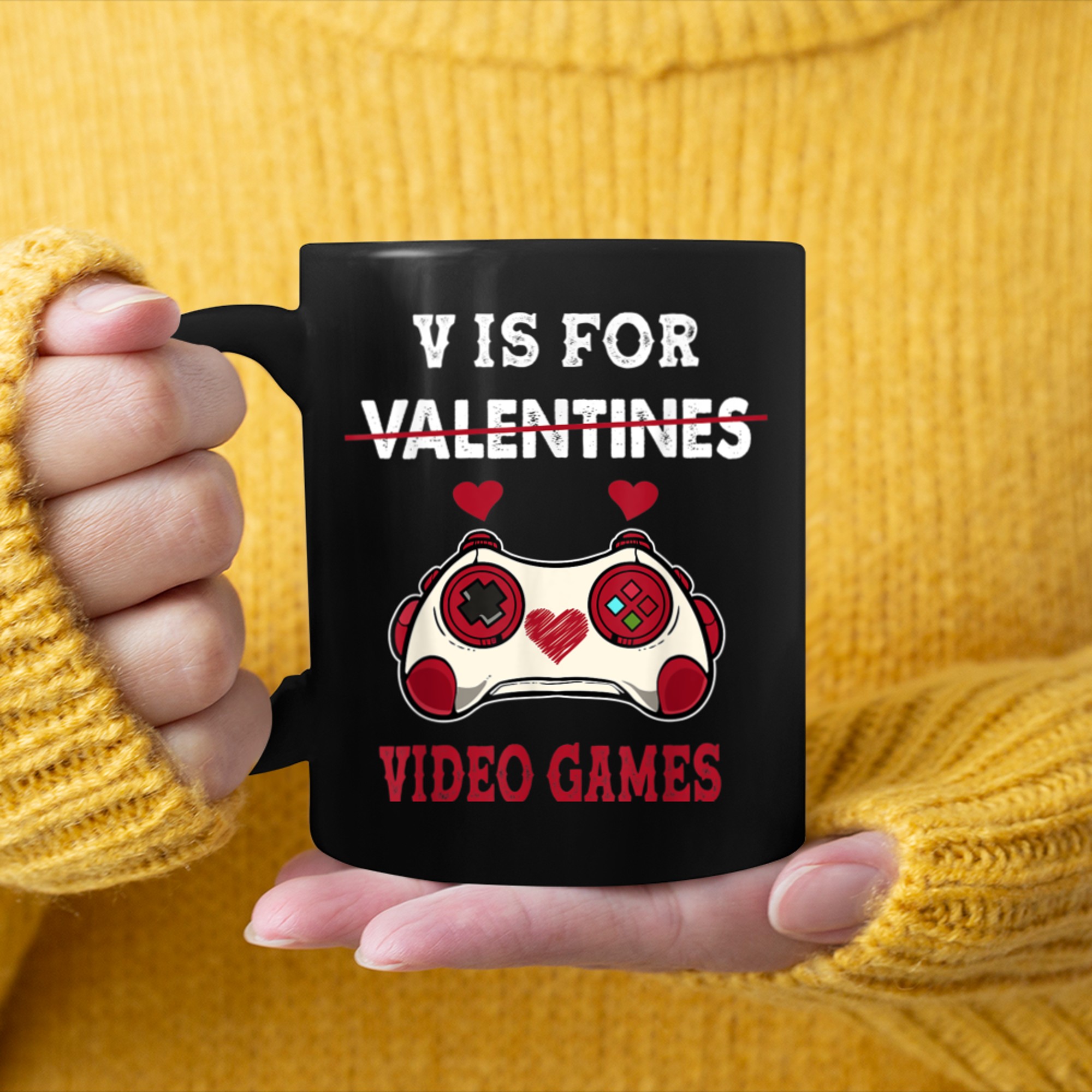 V Is For Video Games Valentines Day Funny Boys Kids (1) mug black