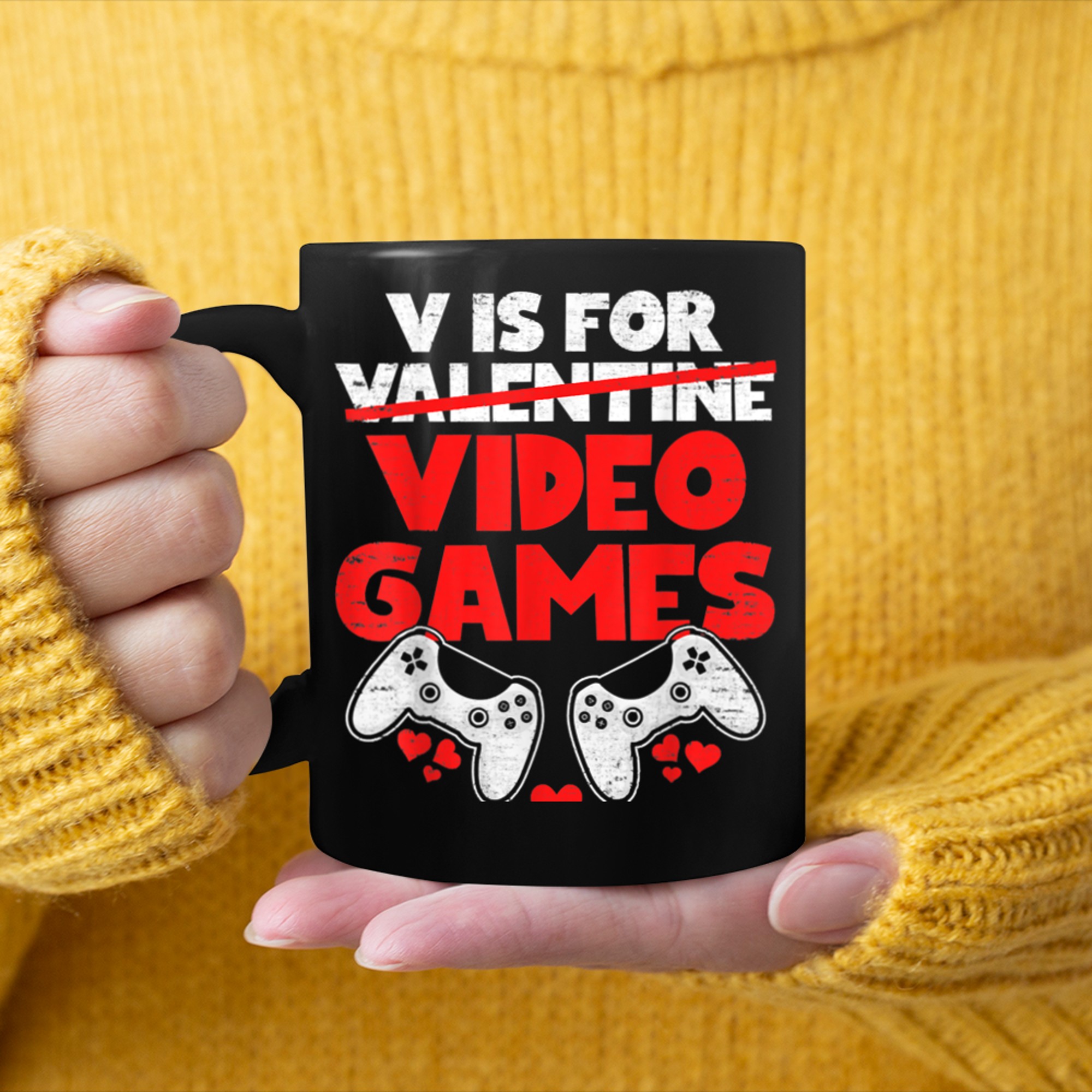 V Is For Video Games Valentines Day Funny Cool Gamer (1) mug black