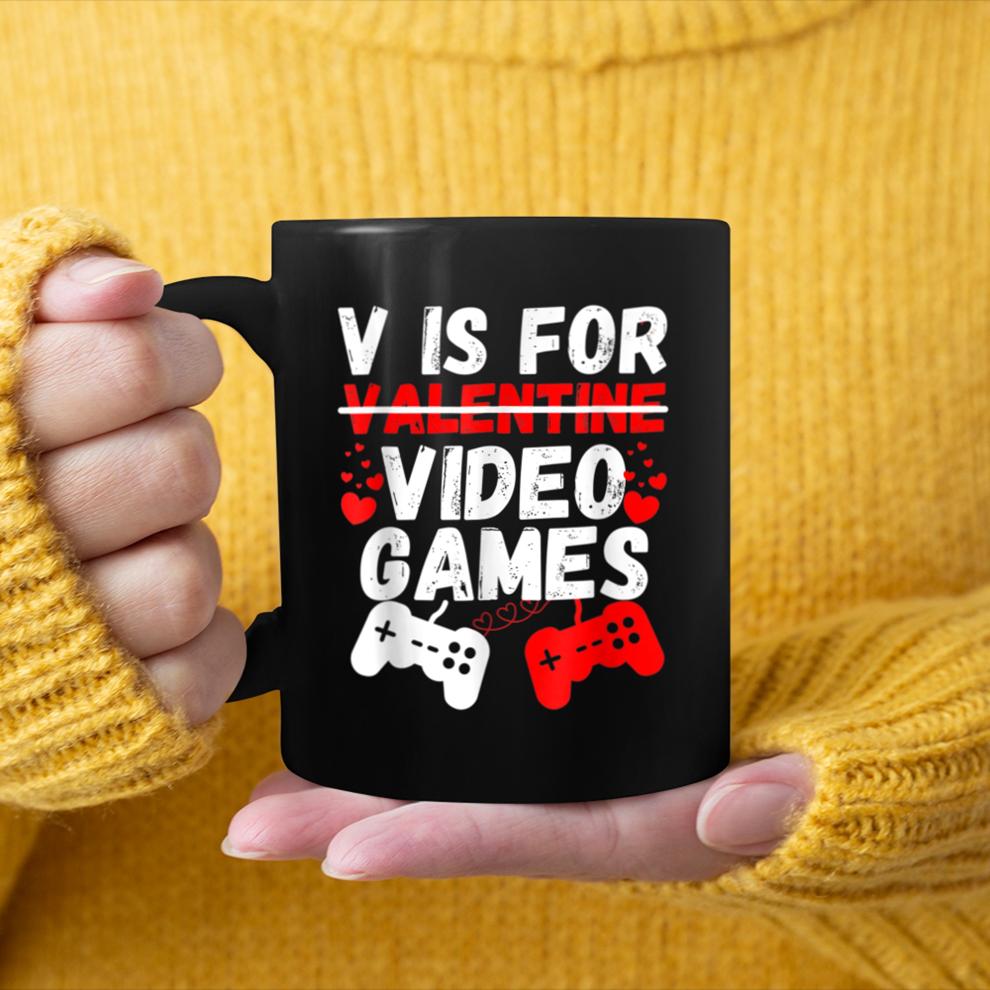 V Is For Video Games Valentines Day Funny Gamer Boy Men (10) mug black