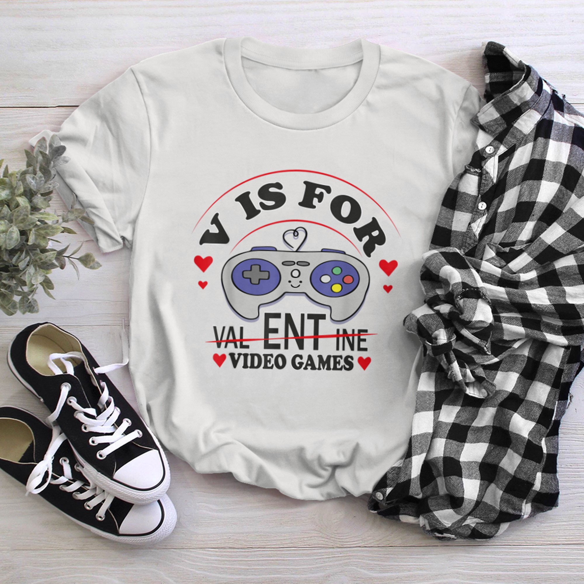 V Is For Video Games Valentines Day Funny Gamer Boy Men (11) t-shirt white