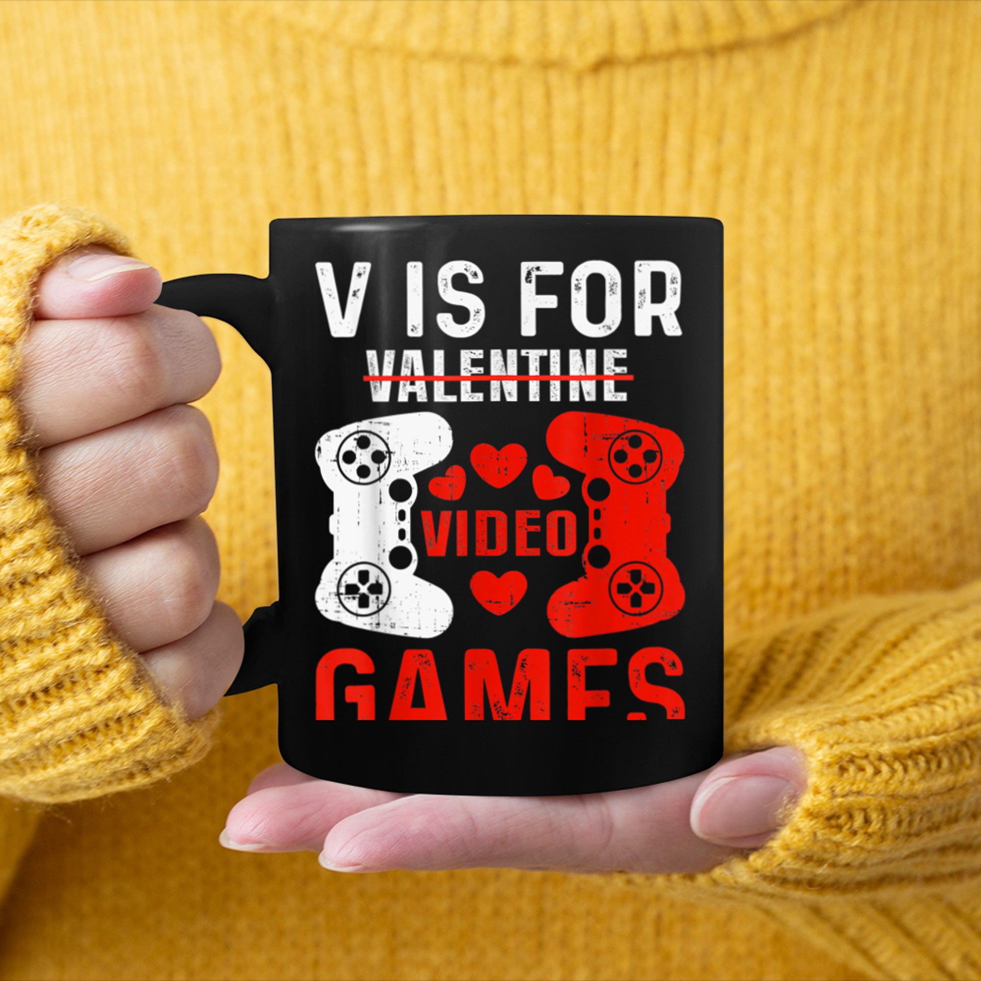 V Is For Video Games Valentines Day Funny Gamer Boy Men (18) mug black